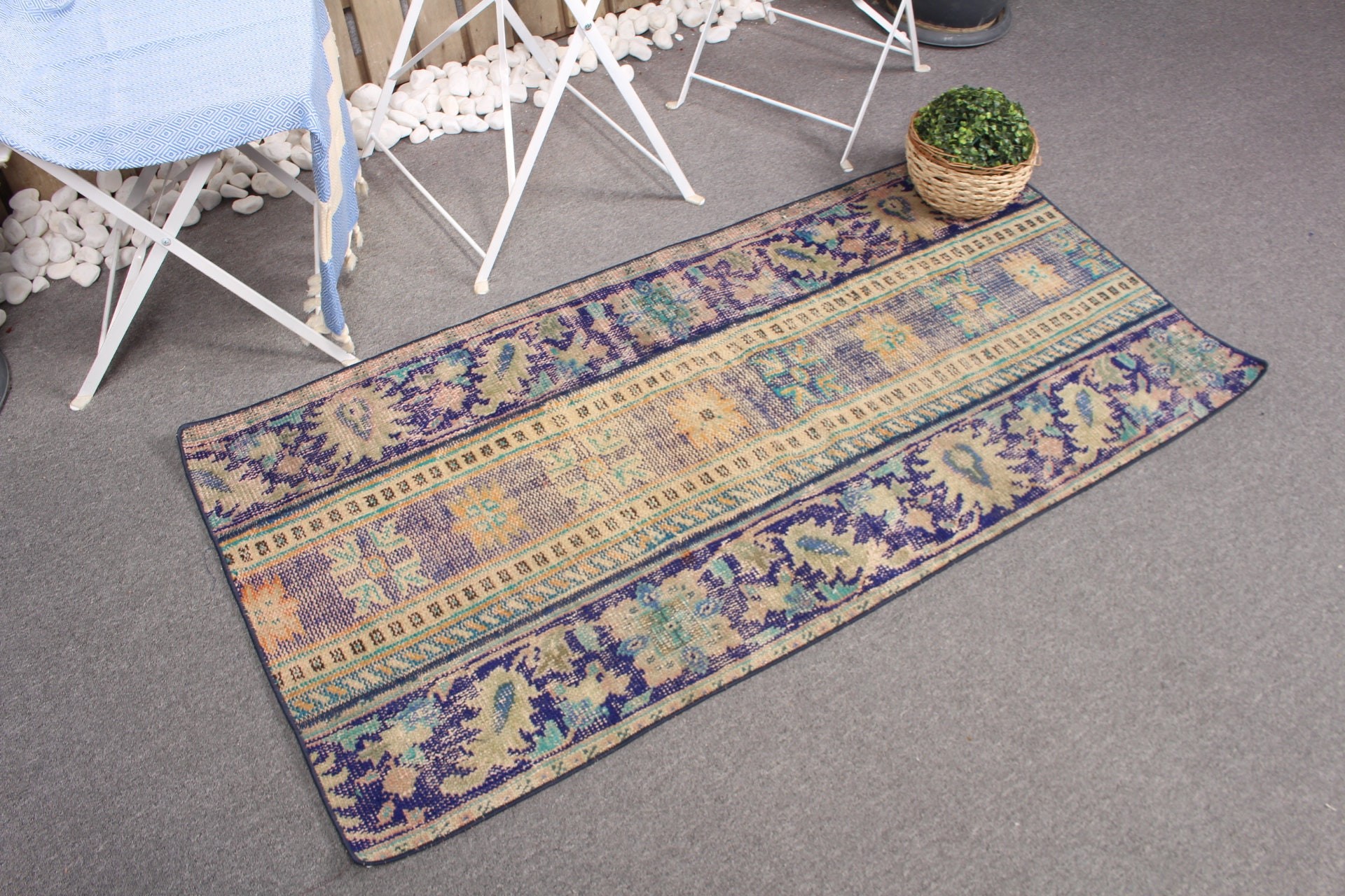 Vintage Rugs, Blue Antique Rug, 2.4x5 ft Small Rug, Moroccan Rug, Rugs for Entry, Wall Hanging Rug, Wool Rug, Car Mat Rug, Turkish Rugs