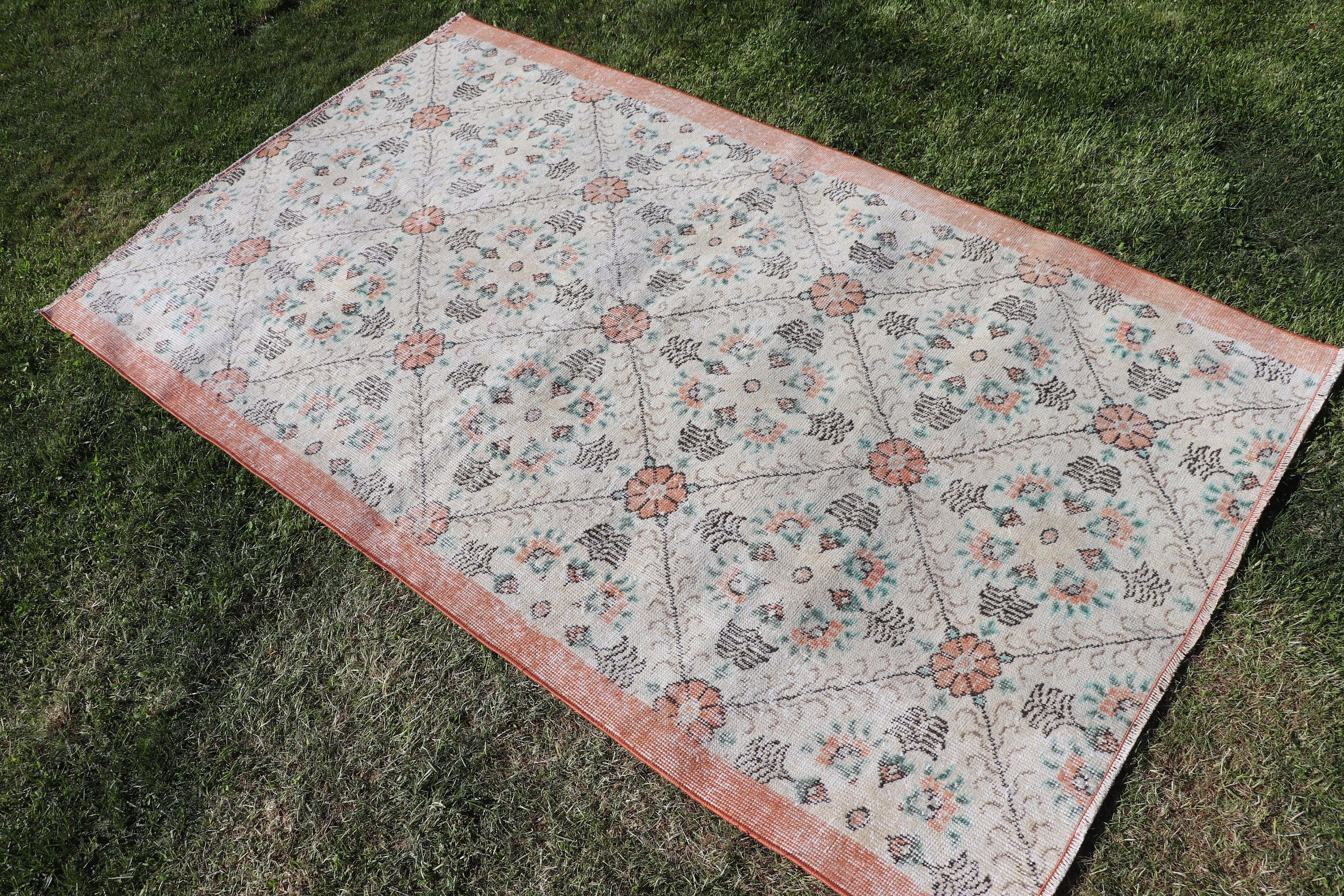 Turkish Rugs, Boho Rug, Decorative Rug, Kitchen Rug, Neutral Rug, Rugs for Entry, Vintage Rugs, Beige Geometric Rug, 3.7x6.3 ft Accent Rugs