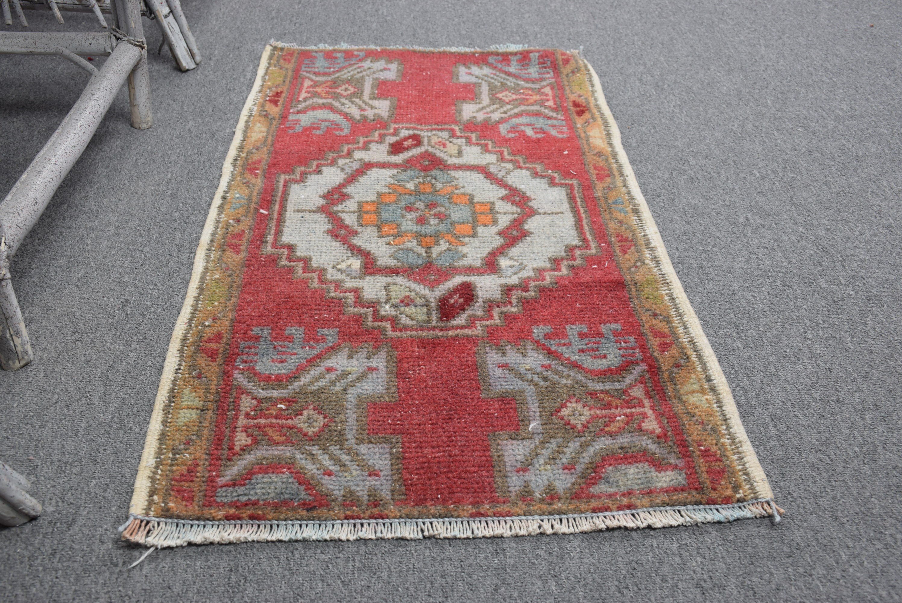 Wall Hanging Rug, Vintage Rugs, Turkish Rug, Car Mat Rug, Antique Rug, Cool Rug, 1.7x3 ft Small Rug, Rugs for Wall Hanging, Red Wool Rug
