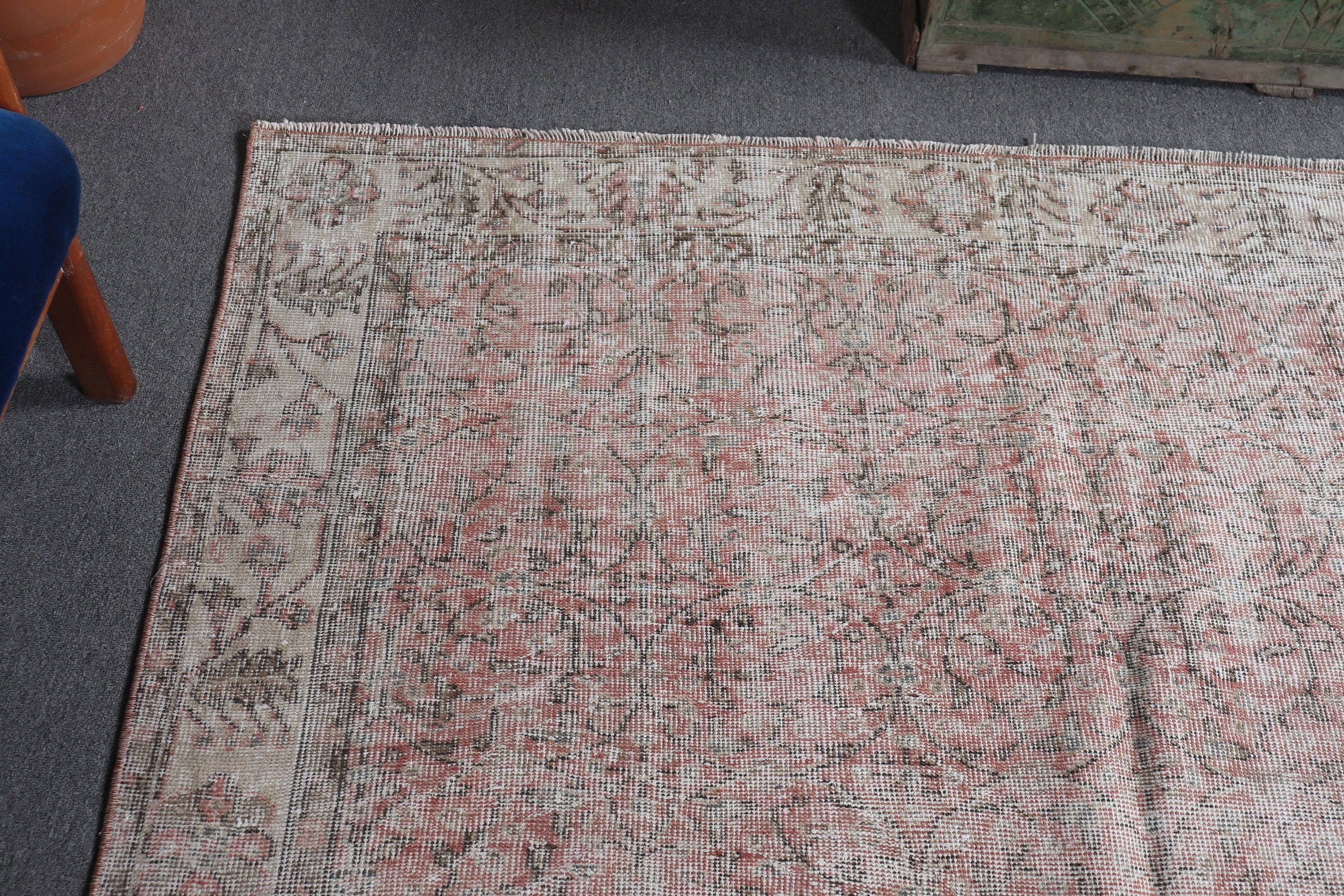 Bej Yün Halı, Oryantal Halı, Türk Halısı, Vintage Halılar, Salon Halısı, 5.7x9.3 ft Büyük Halı, Havalı Halılar, Oturma Odası Halısı, Yemek Odası Halıları