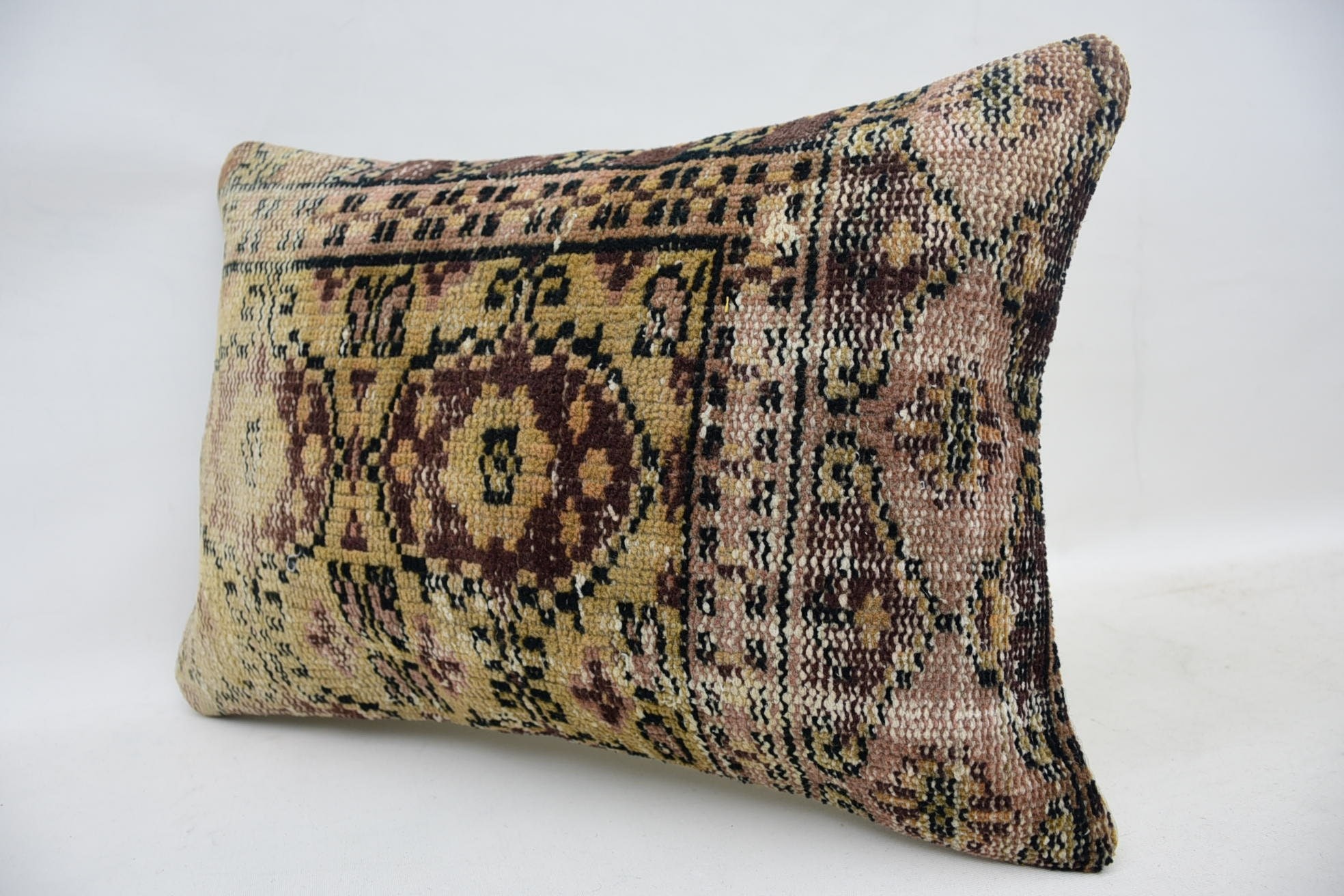Neutral Throw Pillow Case, Antique Pillows, Turkish Kilim Pillow, 16"x24" Yellow Pillow Sham, Pillow for Sofa, Ethnic Throw Pillow Sham