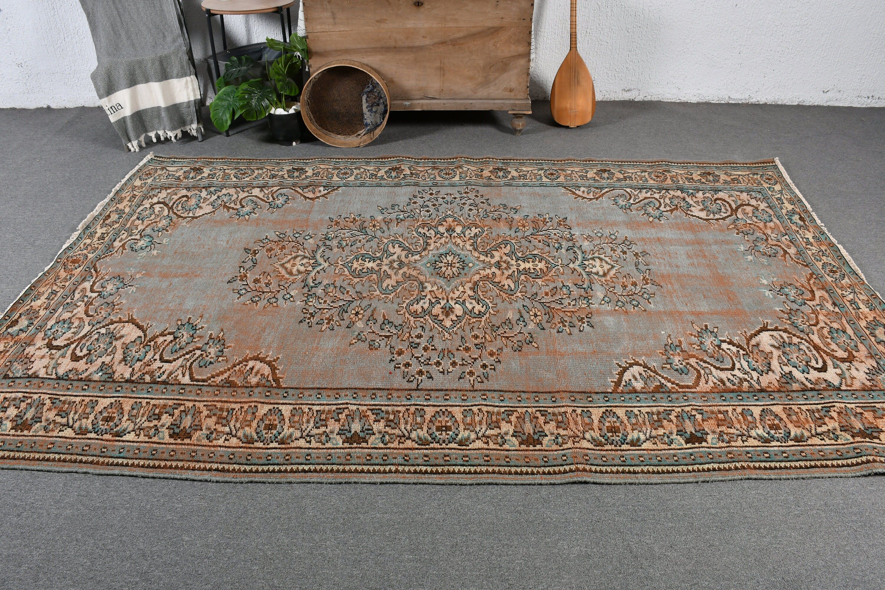 Living Room Rug, Vintage Rug, Oriental Rug, Kitchen Rug, Dining Room Rugs, 5.9x9.4 ft Large Rug, Floor Rug, Green Kitchen Rug, Turkish Rugs