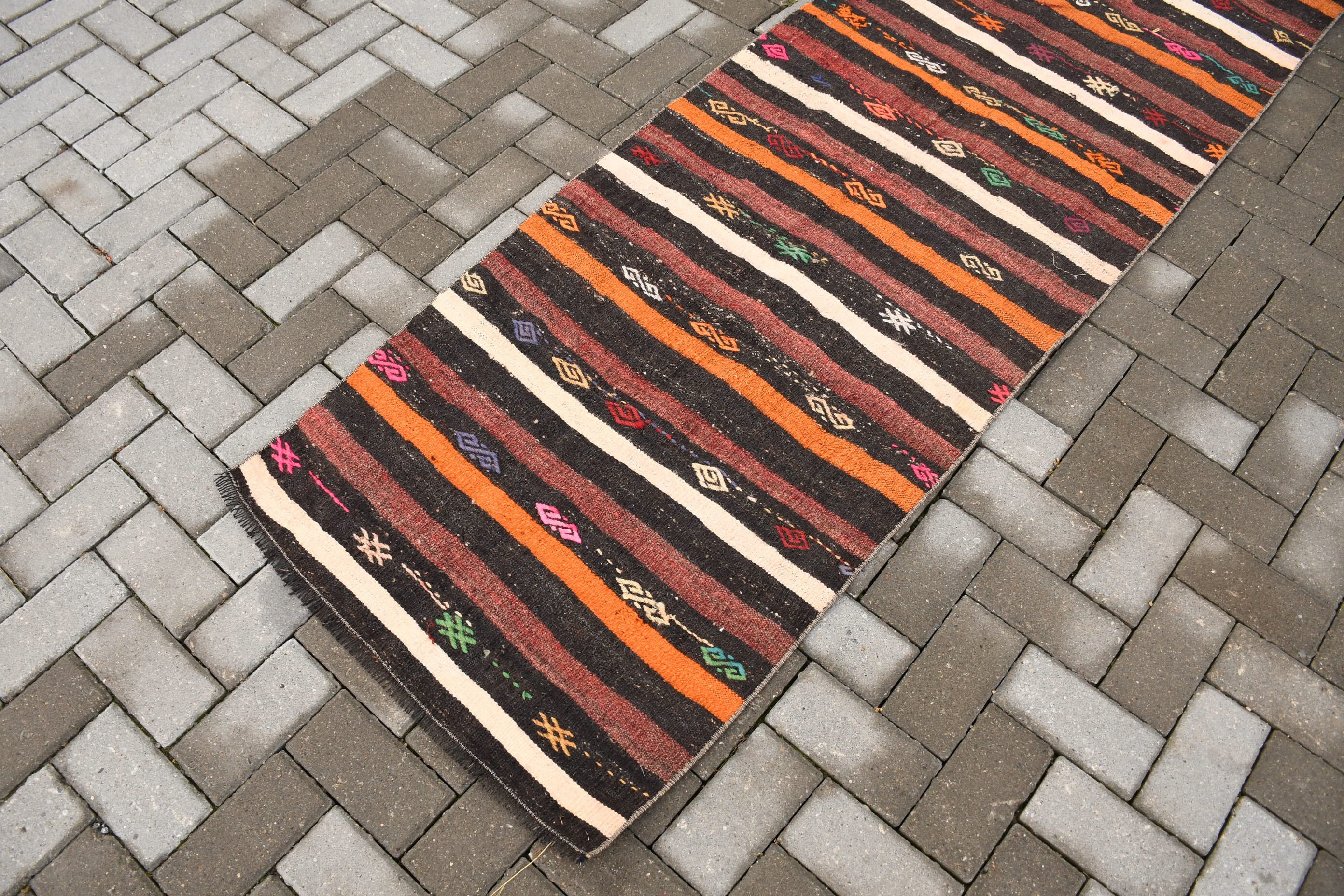 Corridor Rugs, Vintage Rugs, Old Rug, Kilim, Turkish Rugs, Brown Oushak Rug, Oushak Rug, Rugs for Runner, Cool Rugs, 2.4x9.7 ft Runner Rugs