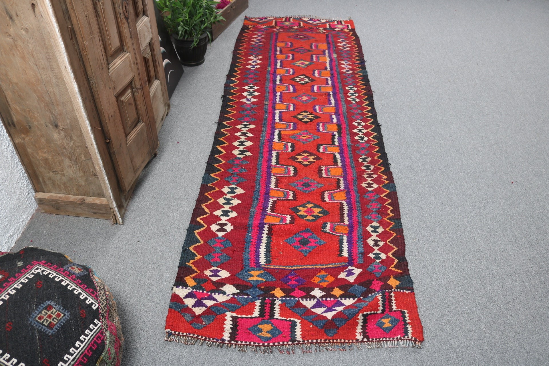 Vintage Halı, Türk Halıları, Mutfak Halıları, El Dokuma Halıları, Vintage Runner Halısı, Mor Boho Halısı, Yer Halısı, 2.8x8.9 ft Runner Halısı, Lüks Halılar