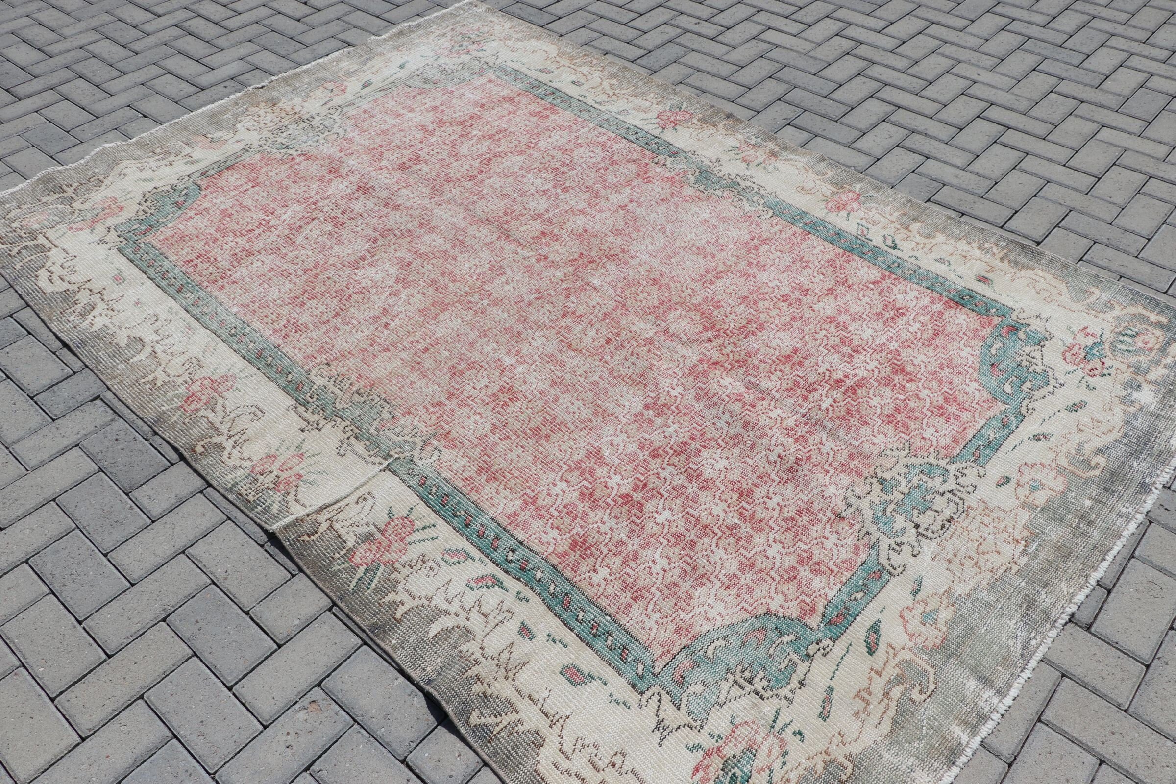 Turkish Rugs, Dining Room Rug, Bright Rugs, 5.9x8.8 ft Large Rug, Pink Wool Rugs, Bedroom Rugs, Vintage Rugs, Oushak Rugs, Moroccan Rugs