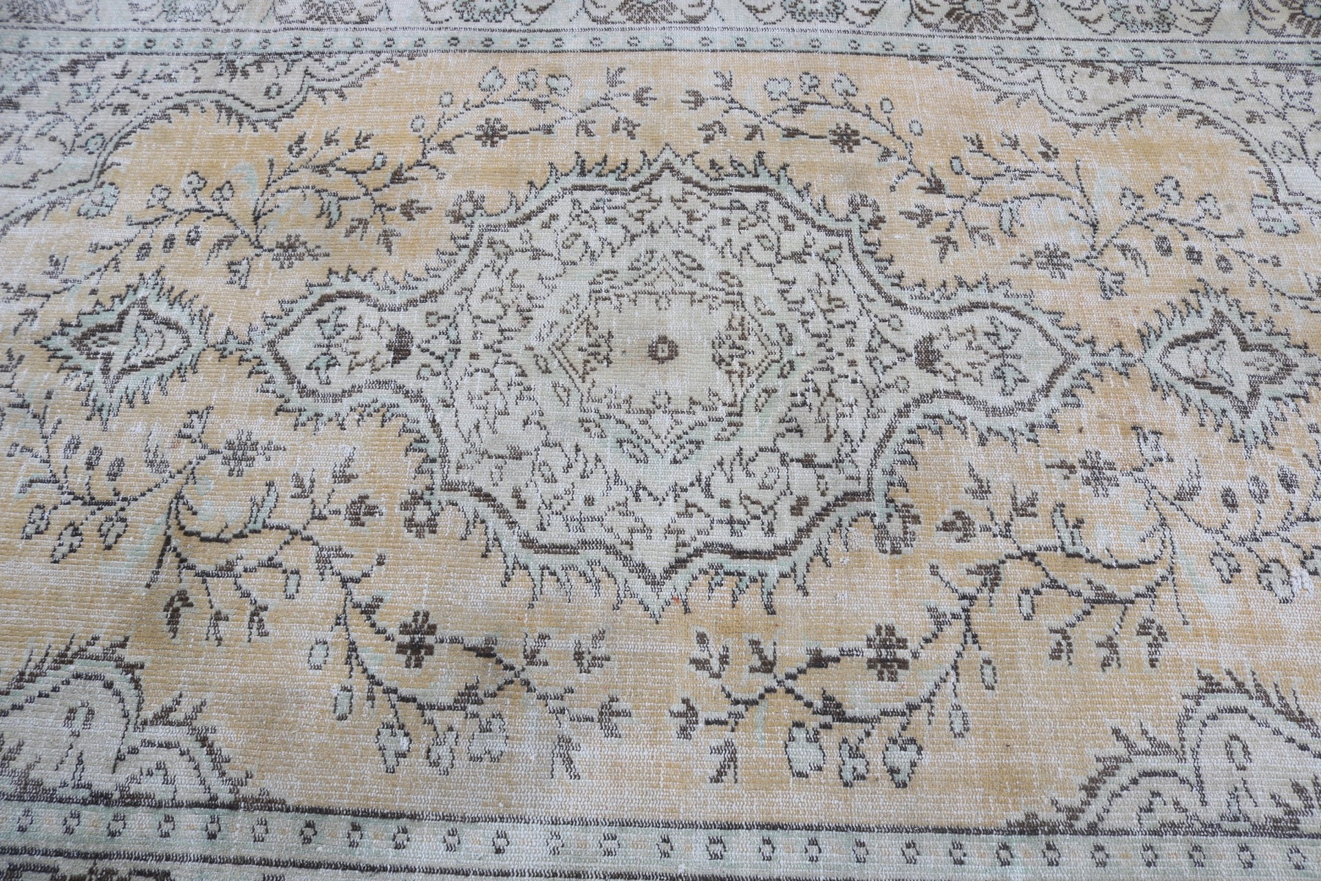 Sarı Fas Halısı, Aztek Halısı, 5.2x9.7 ft Büyük Halı, Vintage Halı, Yer Halıları, Türk Halıları, Antika Halılar, Oturma Odası Halıları, Büyük Boho Halısı