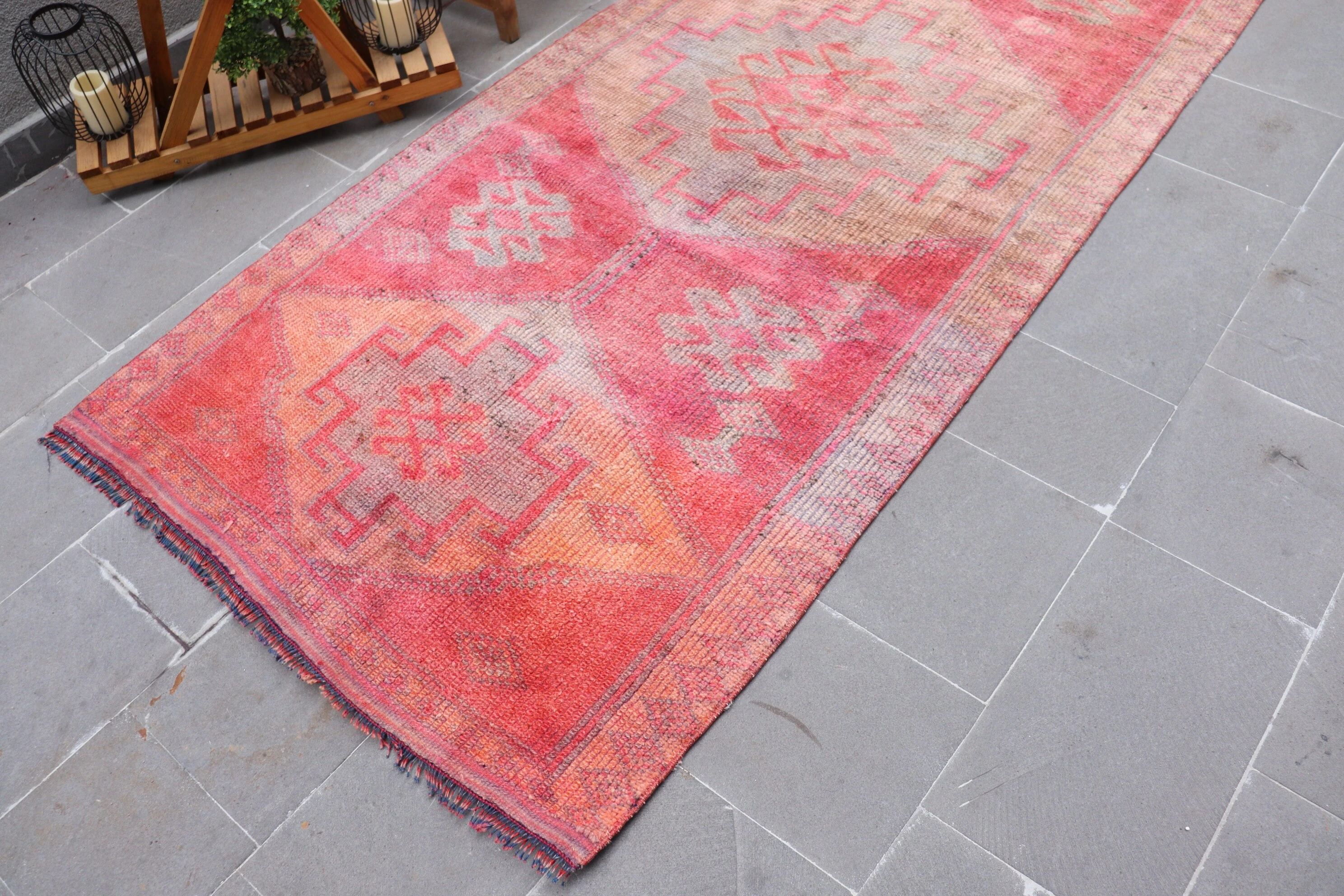 Pink Oriental Rug, 3.9x11.1 ft Runner Rugs, Kitchen Rug, Oushak Rug, Turkish Rugs, Stair Rug, Oriental Rug, Rugs for Runner, Vintage Rug