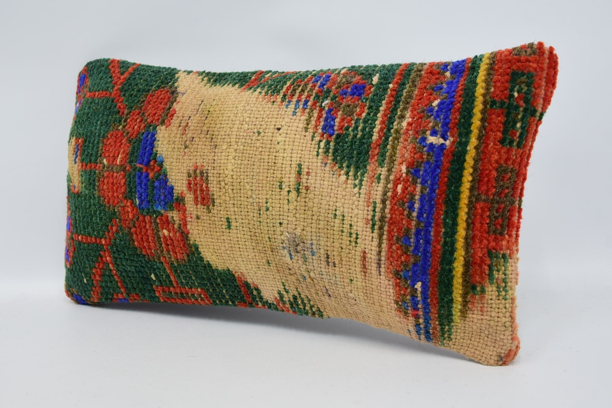 Bolster Kırlent Kılıfı, Ev Dekor Yastık, 8"x16" Yeşil Yastık, Kilim Minder Sham, Boho Yastık, Türk Halıları Yastık Kılıfı