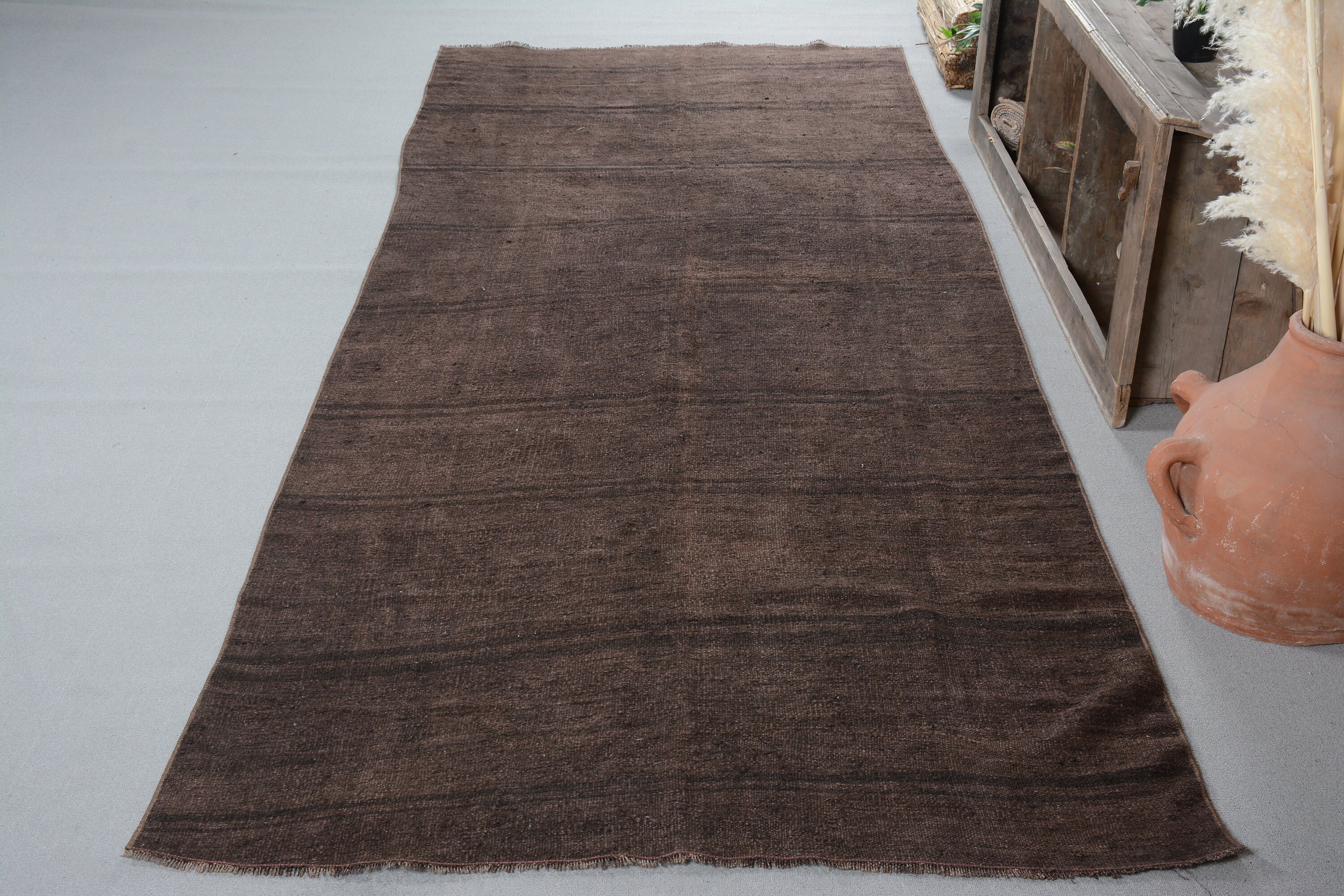 Vintage Rug, Kitchen Rugs, Brown Oushak Rug, Turkish Rug, Anatolian Rug, Boho Rug, Hallway Rugs, 4.9x12.9 ft Runner Rug