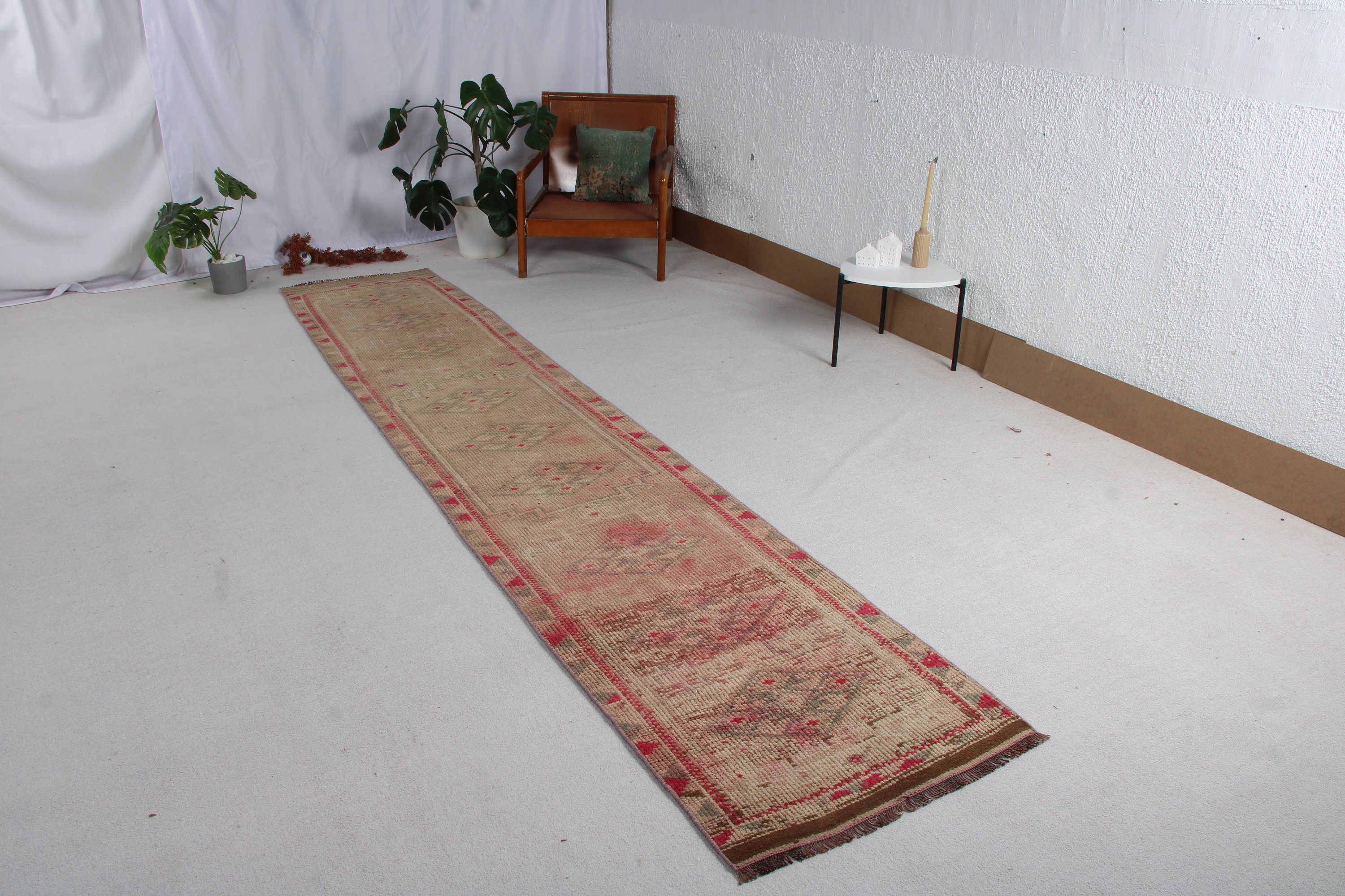 Koridor Halısı, Ev Dekorasyonu Halısı, Türk Halıları, Vintage Halılar, Beni Ourain Runner Halısı, 2.4x12.6 ft Runner Halısı, Yeşil Soğuk Halılar, Nötr Halılar