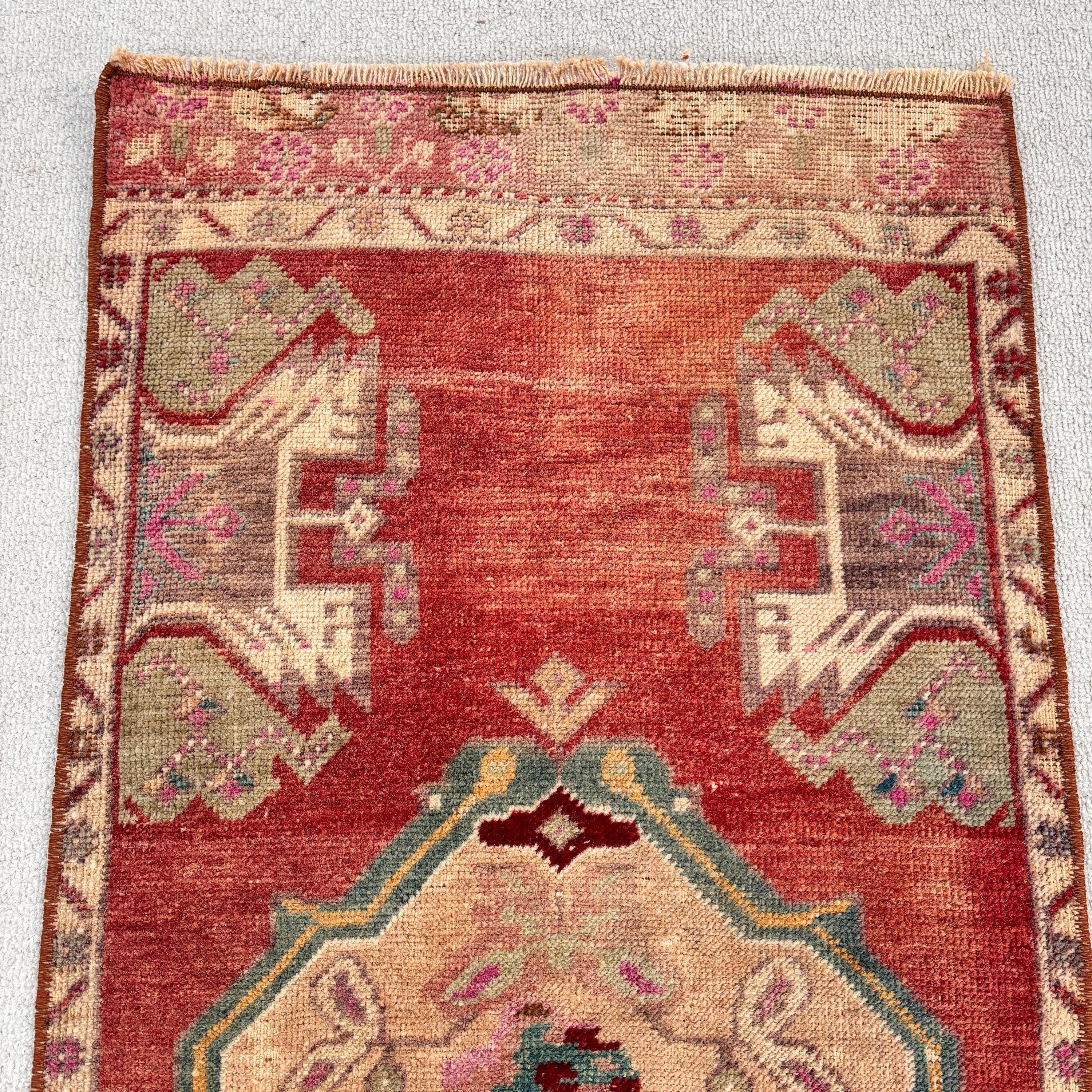 Neutral Rug, Red Bedroom Rug, Wall Hanging Rugs, Small Area Rug, Tribal Rugs, Oushak Rug, Vintage Rugs, 1.7x3.7 ft Small Rug, Turkish Rugs