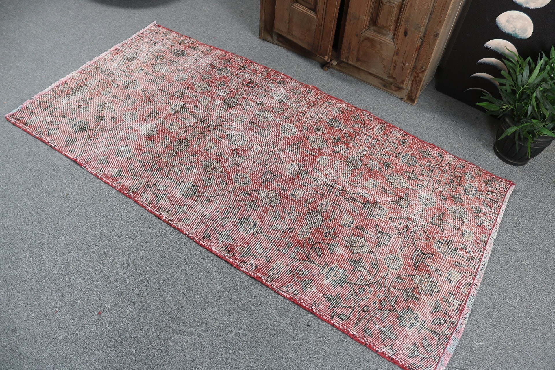 3x6.2 ft Accent Rugs, Vintage Rugs, Oushak Rug, Turkish Rug, Statement Rug, Red Anatolian Rug, Vintage Accent Rugs, Kitchen Rugs, Floor Rug