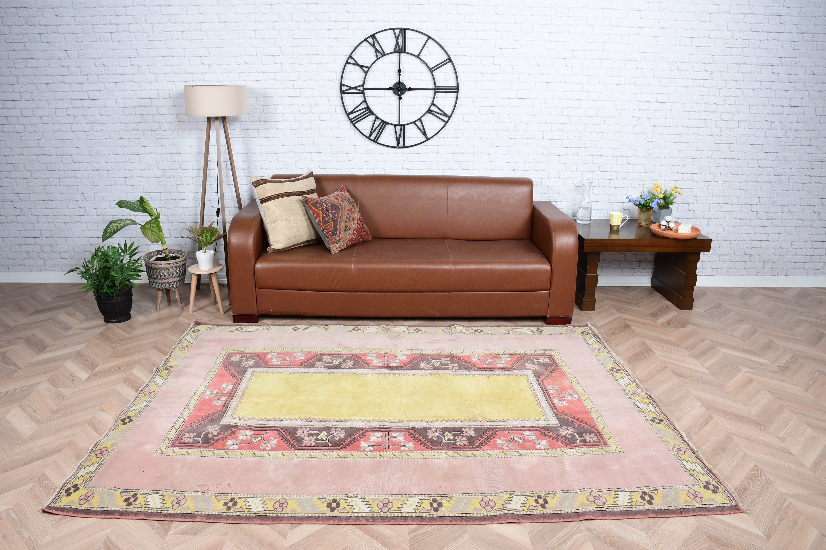 Living Room Rug, Anatolian Rugs, Pink Wool Rugs, 5.7x7.7 ft Large Rugs, Oushak Rug, Turkish Rug, Bright Rugs, Salon Rug, Vintage Rug