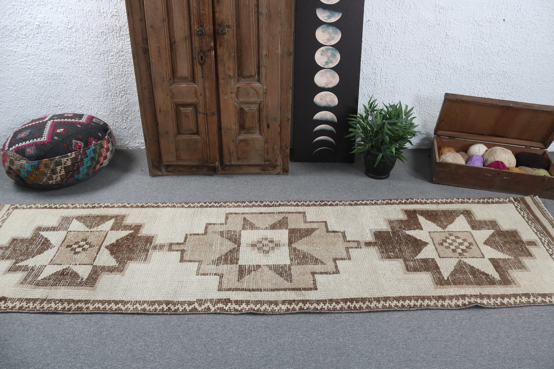 Vintage Halı, 2.7x10 ft Runner Halıları, Bej Lüks Halı, Dış Mekan Halısı, Türk Halısı, Ev Dekor Halıları, Merdiven Halıları, Antika Halılar, Mutfak Halıları