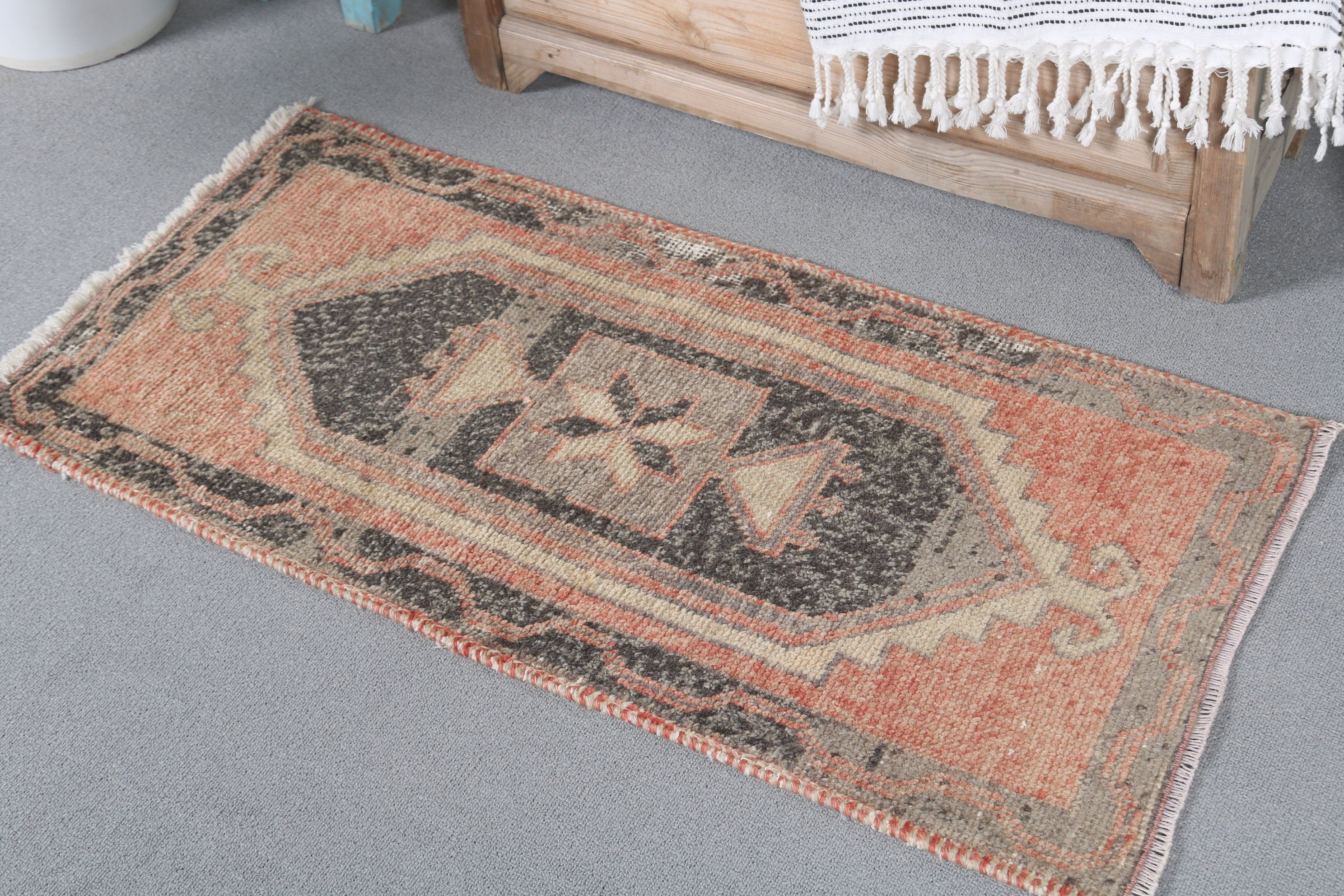 Turuncu Ev Dekor Halısı, Oushak Halısı, Vintage Halı, 1.6x3.4 ft Küçük Halı, Boho Halısı, Mutfak Halısı, Türk Halısı, Araba Paspas Halısı, Anadolu Halısı