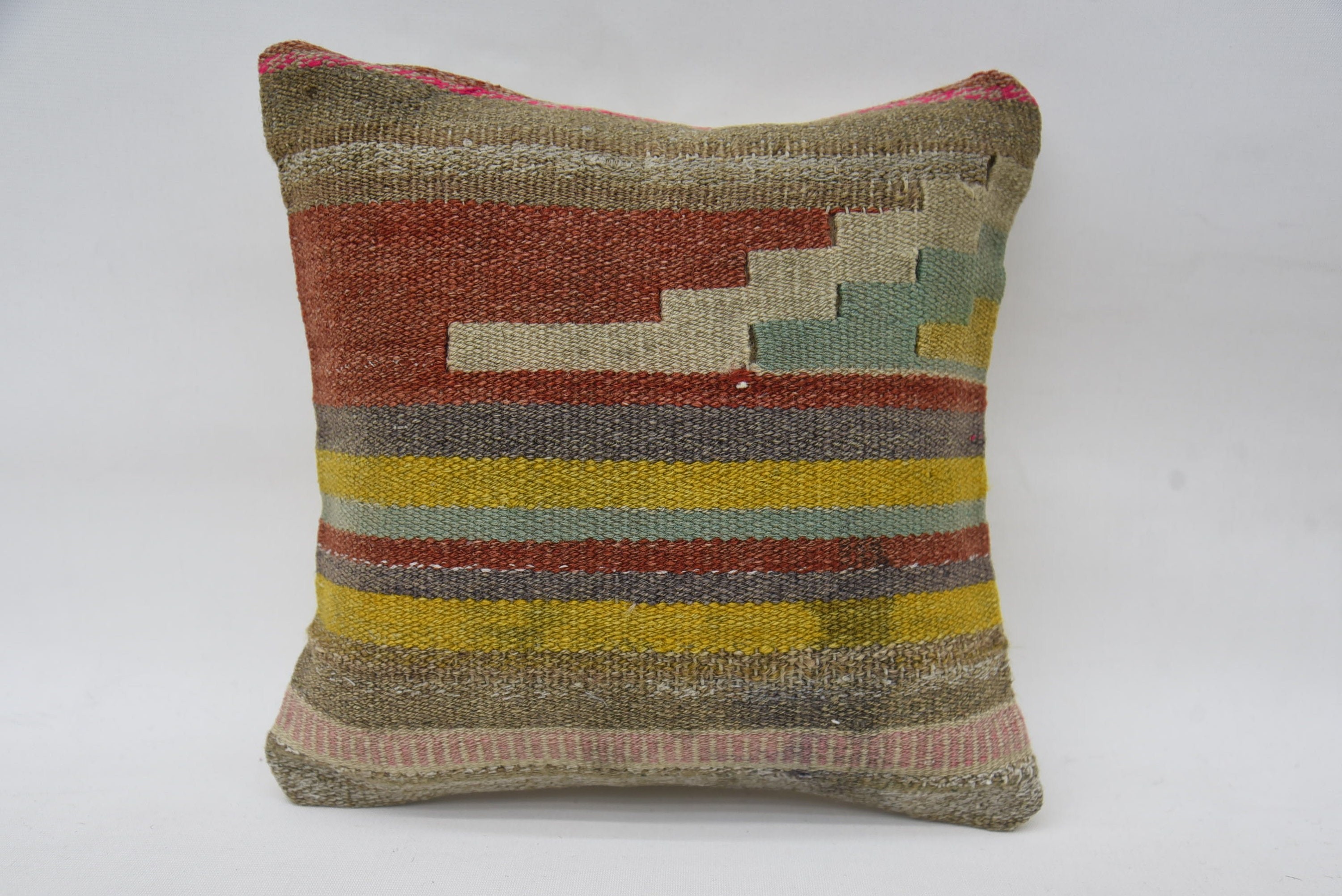 Pillow for Couch, Bohemian Cushion Pillow Cover, Turkish Kilim Pillow, Vintage Kilim Throw Pillow, 12"x12" Brown Cushion