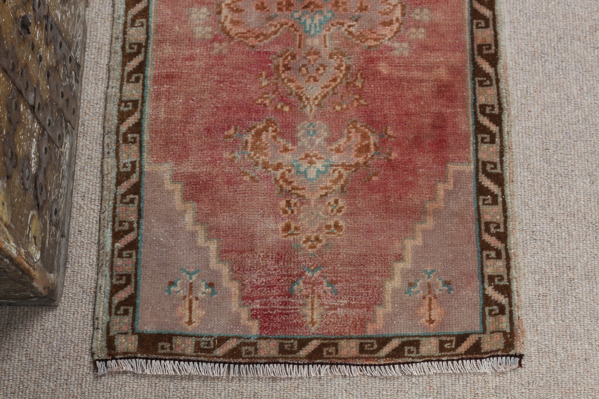 Vintage Halılar, Pembe Yün Halı, Antika Halı, 1.6x3.2 ft Küçük Halı, Türk Halısı, Mutfak Halıları, Giriş Halısı, Çocuk Halıları