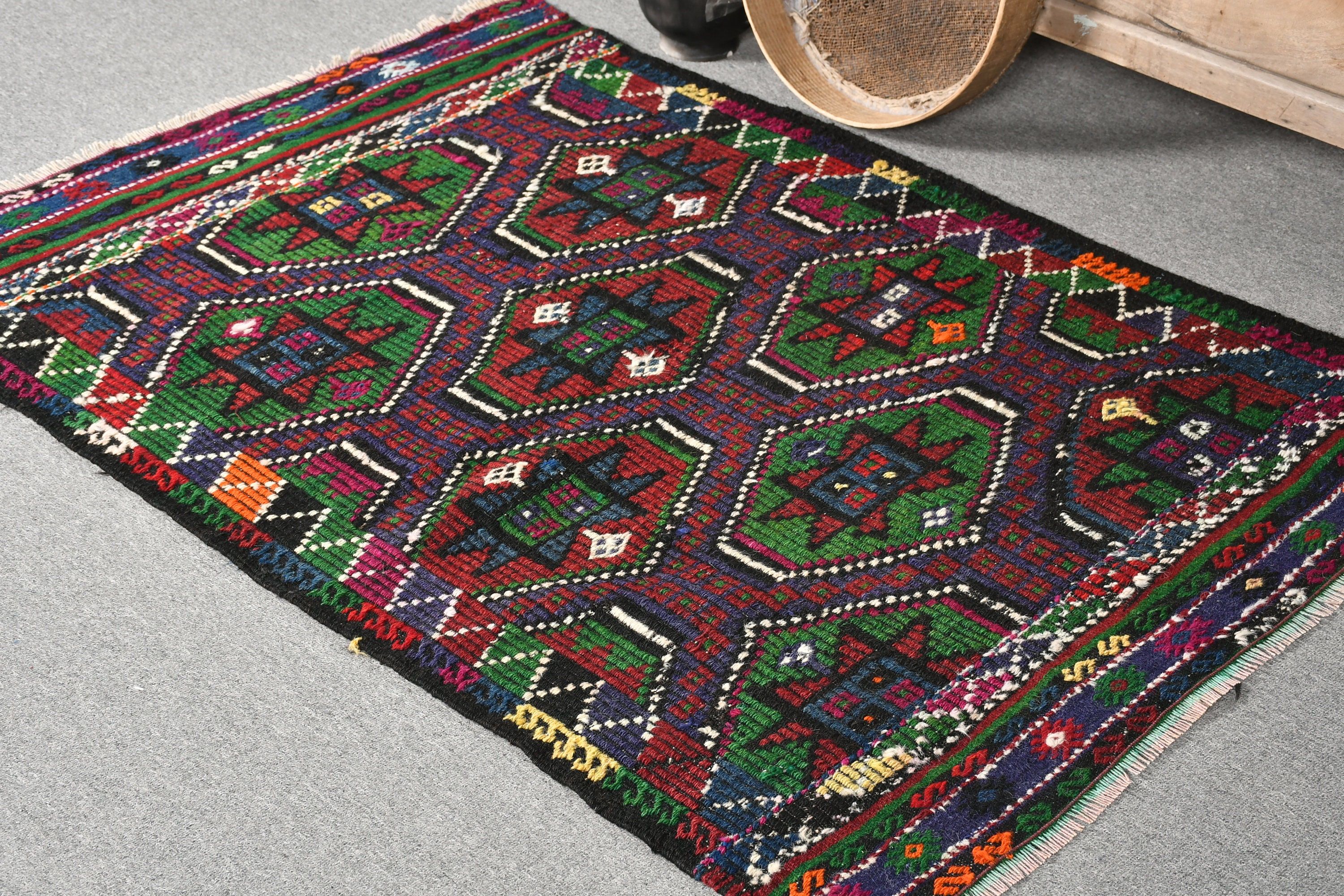 Kilim, Mutfak Halısı, Giriş Halıları, Oushak Halısı, Türk Halıları, Havalı Halı, Etnik Halı, Yeşil 3,4x4,8 ft Accent Halı, Vintage Halı