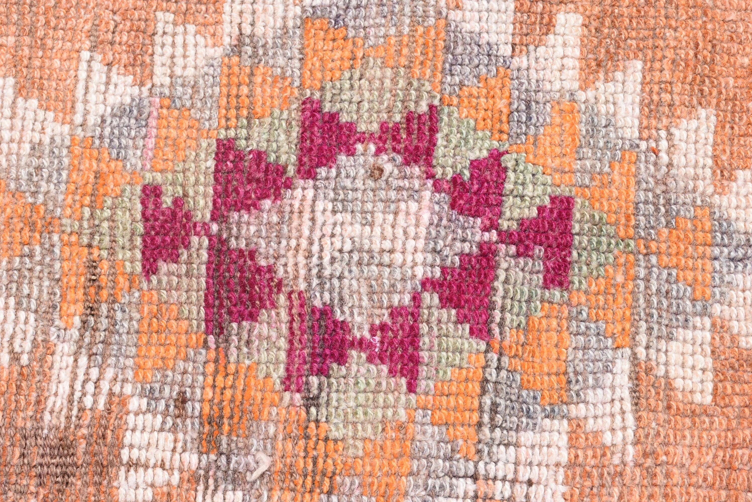 Organic Rugs, Kitchen Rugs, Anatolian Rugs, Corridor Rug, Turkish Rug, 2.5x11 ft Runner Rug, Orange Cool Rug, Vintage Rugs