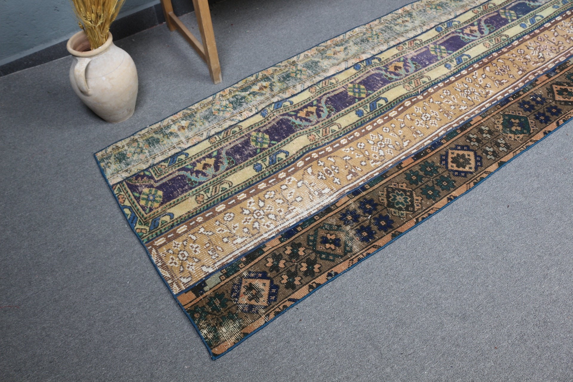 Merdiven Halıları, Pastel Halı, Antika Halı, Yeşil Antika Halı, Türk Halıları, 2.9x7.6 ft Runner Halısı, Fas Halıları, Vintage Halı, Koridor Halıları