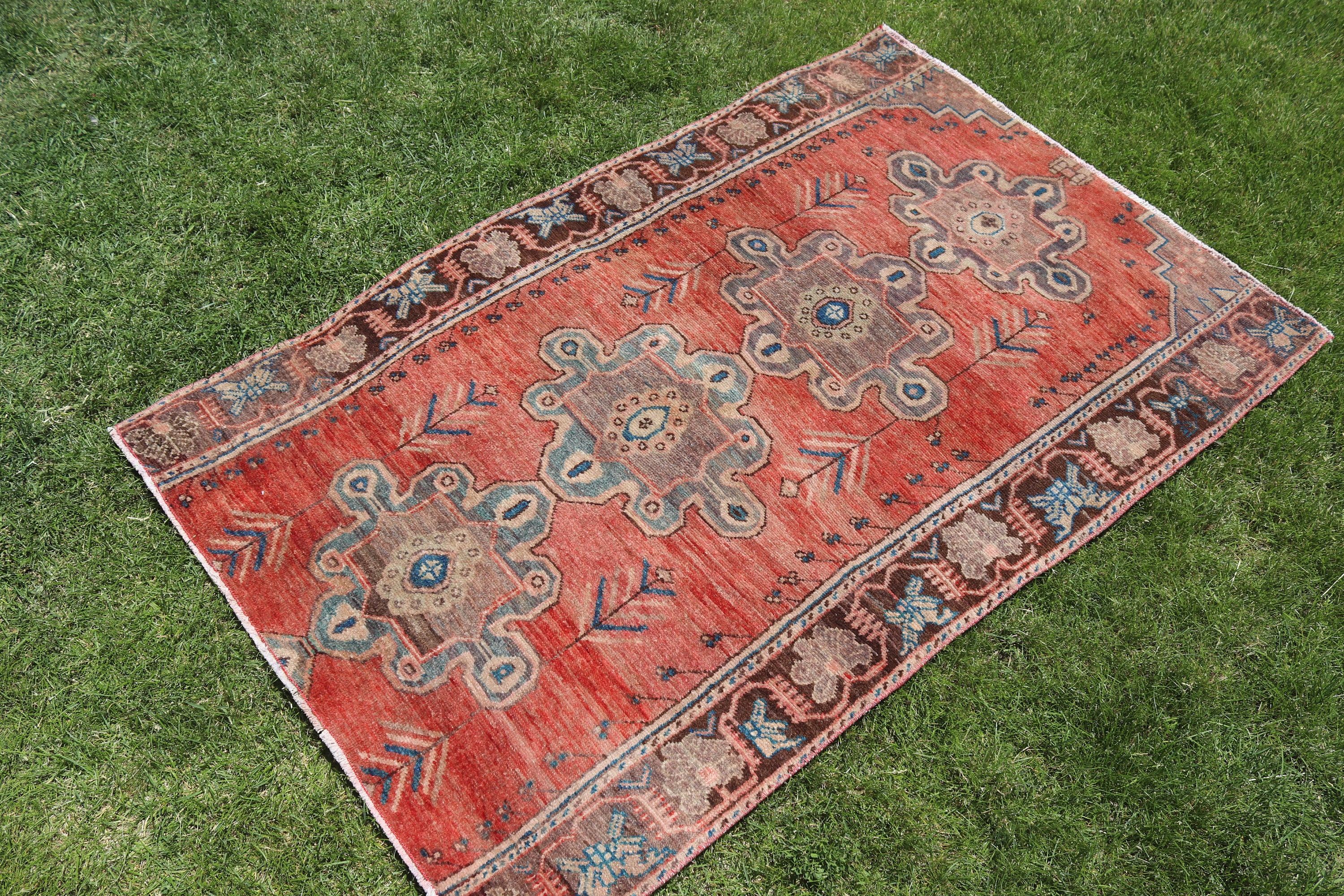 Turuncu Boho Halı, Açıklama Halıları, Duvara Asılı Halı, Küçük Boho Halıları, Vintage Halılar, Türk Halısı, 3.1x4.7 ft Küçük Halılar, Nötr Halılar