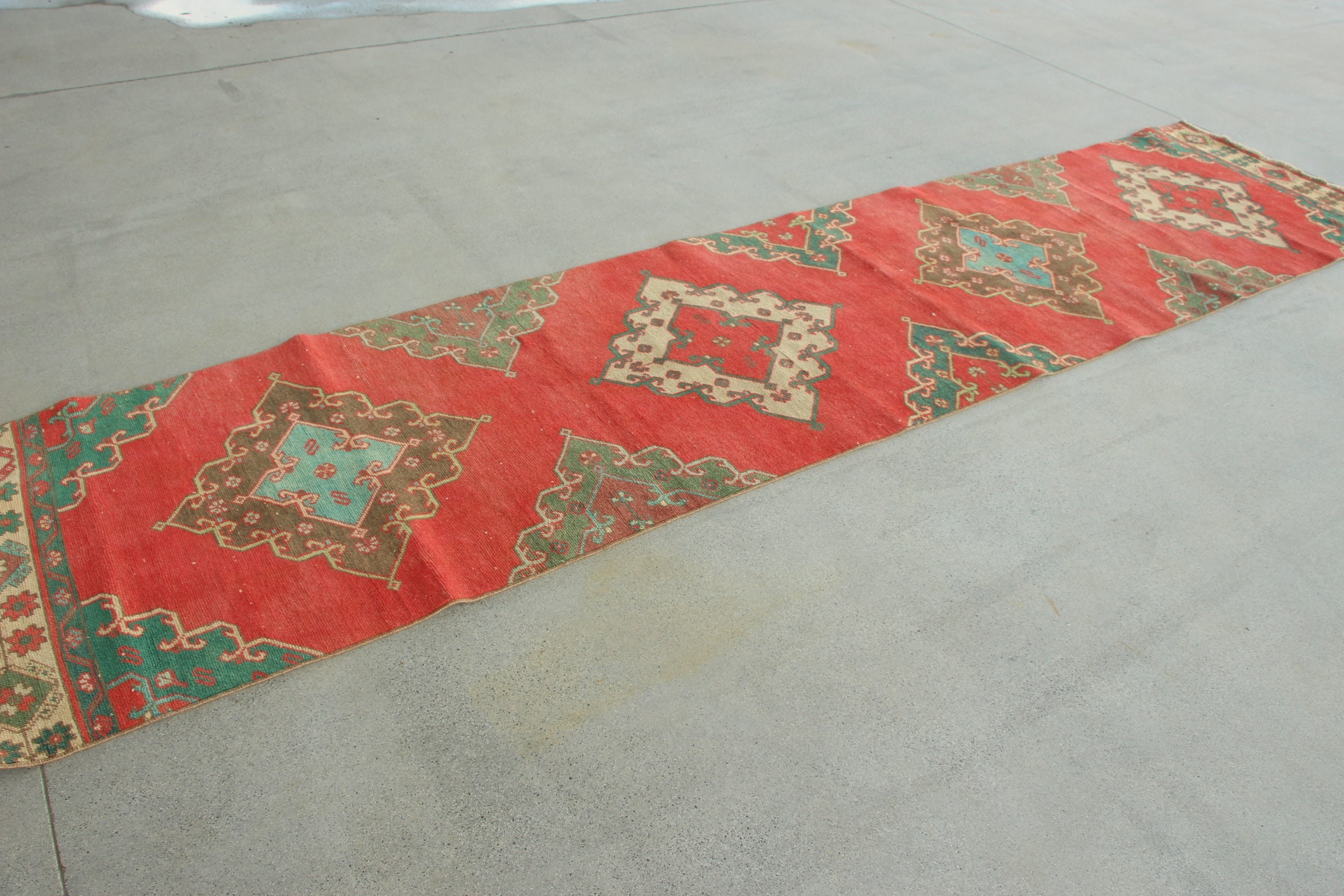 Corridor Rug, Hallway Rugs, Turkish Rug, Luxury Rugs, Modern Rug, Vintage Rug, 2.9x12.8 ft Runner Rug, Statement Rugs, Red Flatweave Rugs