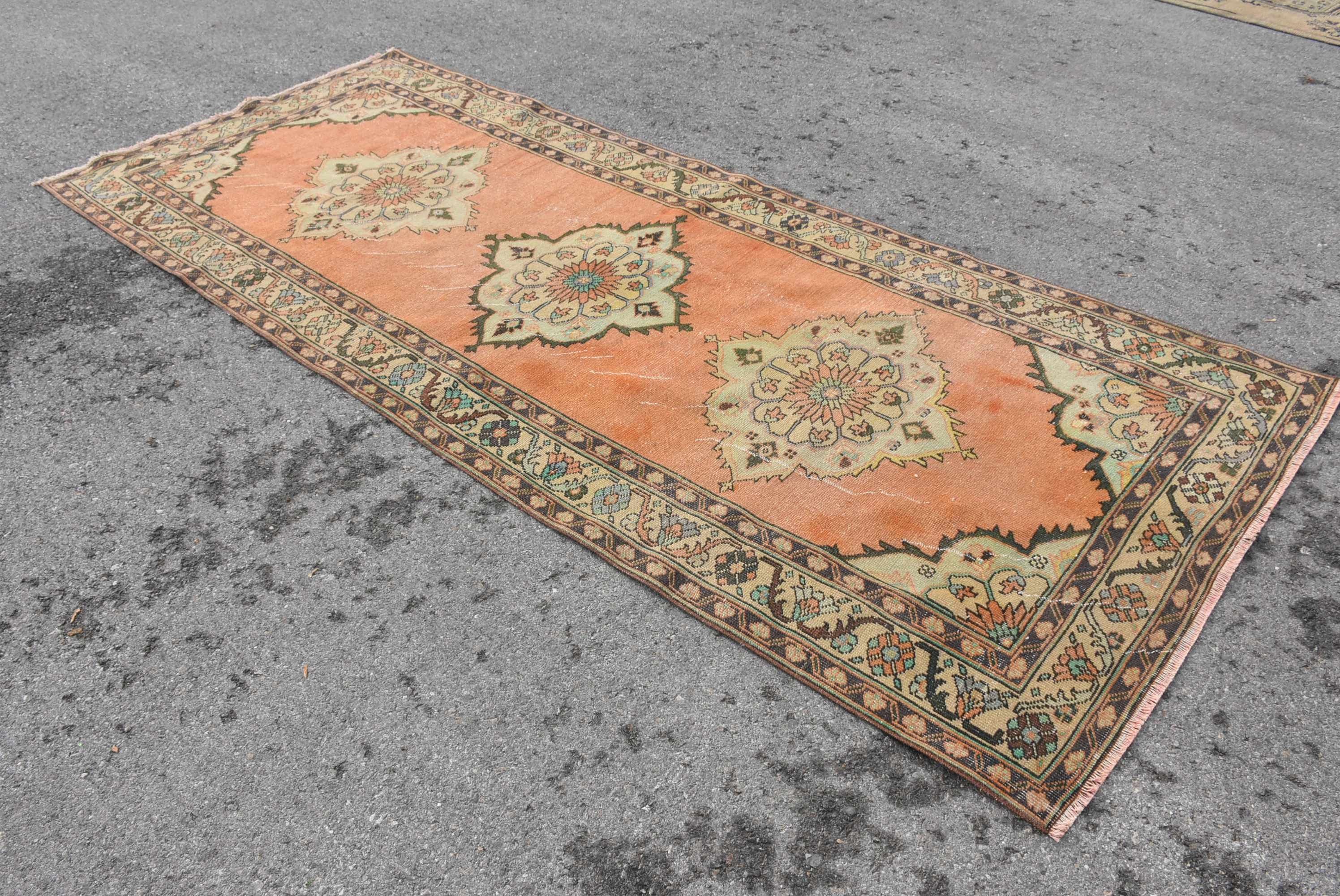 Turuncu Ev Dekor Halısı, 4.4x10.5 ft Büyük Halılar, Antika Halılar, Oturma Odası Halıları, Vintage Halı, Mutfak Halıları, Türk Halıları, Yemek Odası Halısı