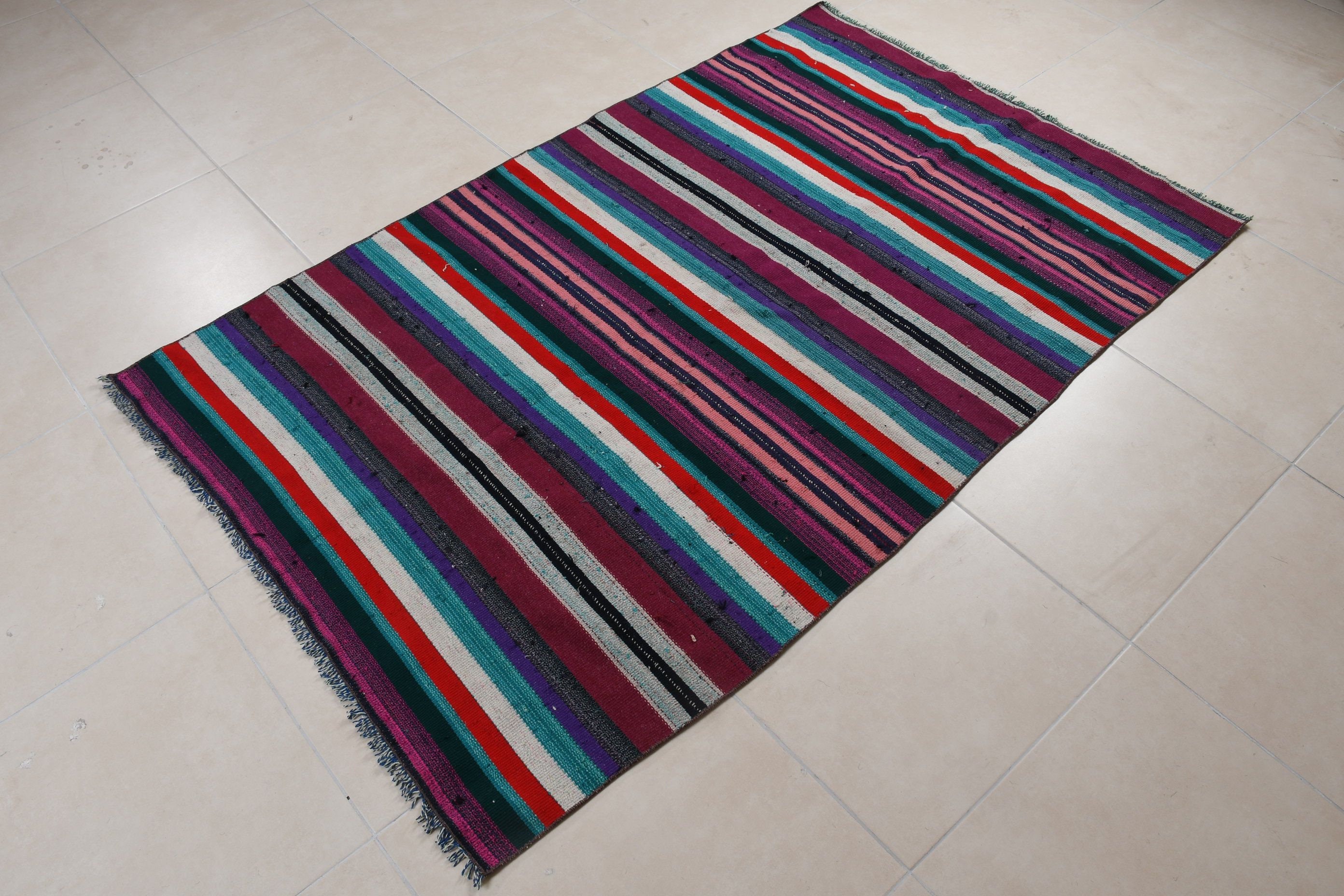 Kilim, Indoor Rug, Turkish Rugs, Antique Rug, Floor Rug, Purple  4x6.3 ft Area Rug, Vintage Rug, Rugs for Area