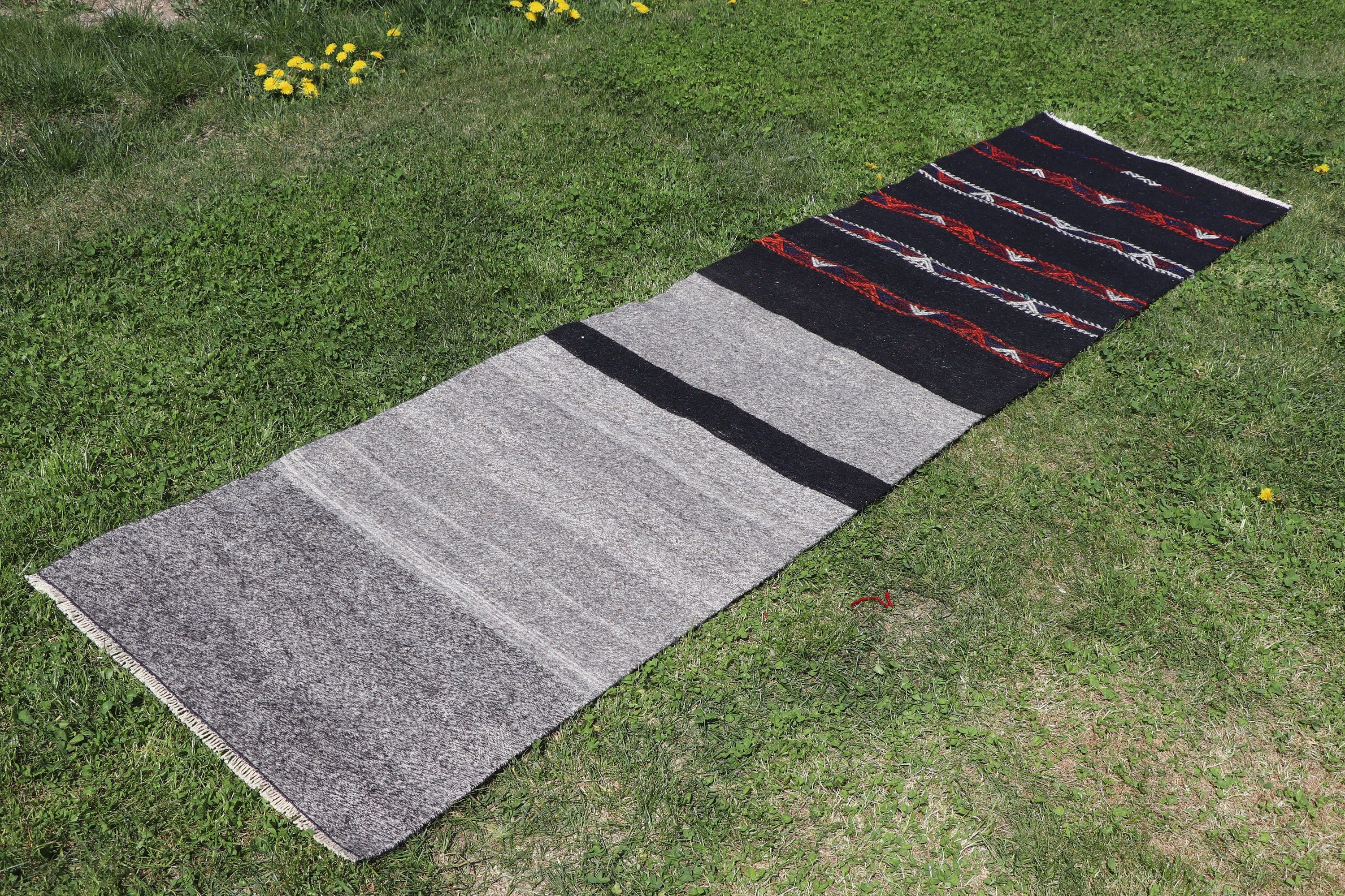 2.3x9.2 ft Runner Halıları, Uzun Koşucu Halıları, Siyah Açıklama Halısı, Boho Halıları, Kilim, Türk Halısı, Vintage Halı, Mutfak Halıları, Koridor Halıları