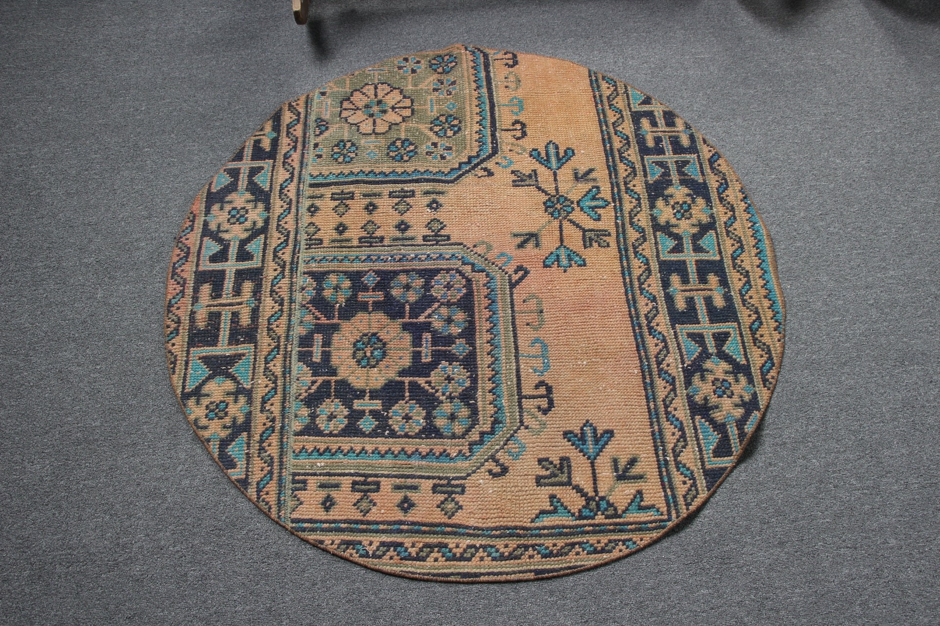 Mutfak Halı, Türk Halı, Anadolu Halı, 107x108 cm Küçük Halı, Araba paspası Halı, Duvar Halı, Ev Halı, Mutfak Halı, Turuncu Antik Halı