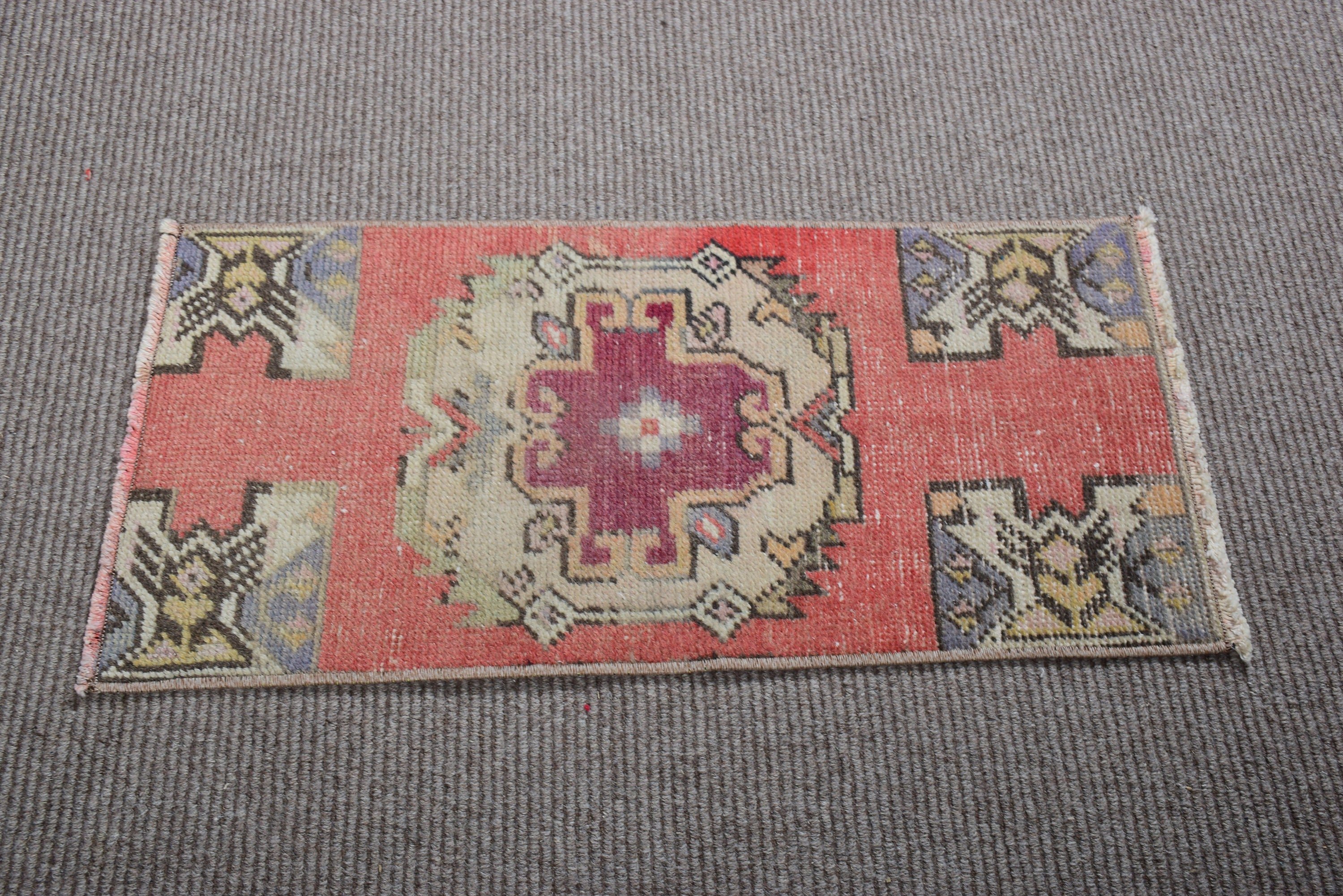 Small Area Rug, Turkish Rug, Antique Rug, Boho Rug, Vintage Rug, 2.6x1.3 ft Small Rugs, Handwoven Rug, Red Geometric Rugs, Wall Hanging Rug