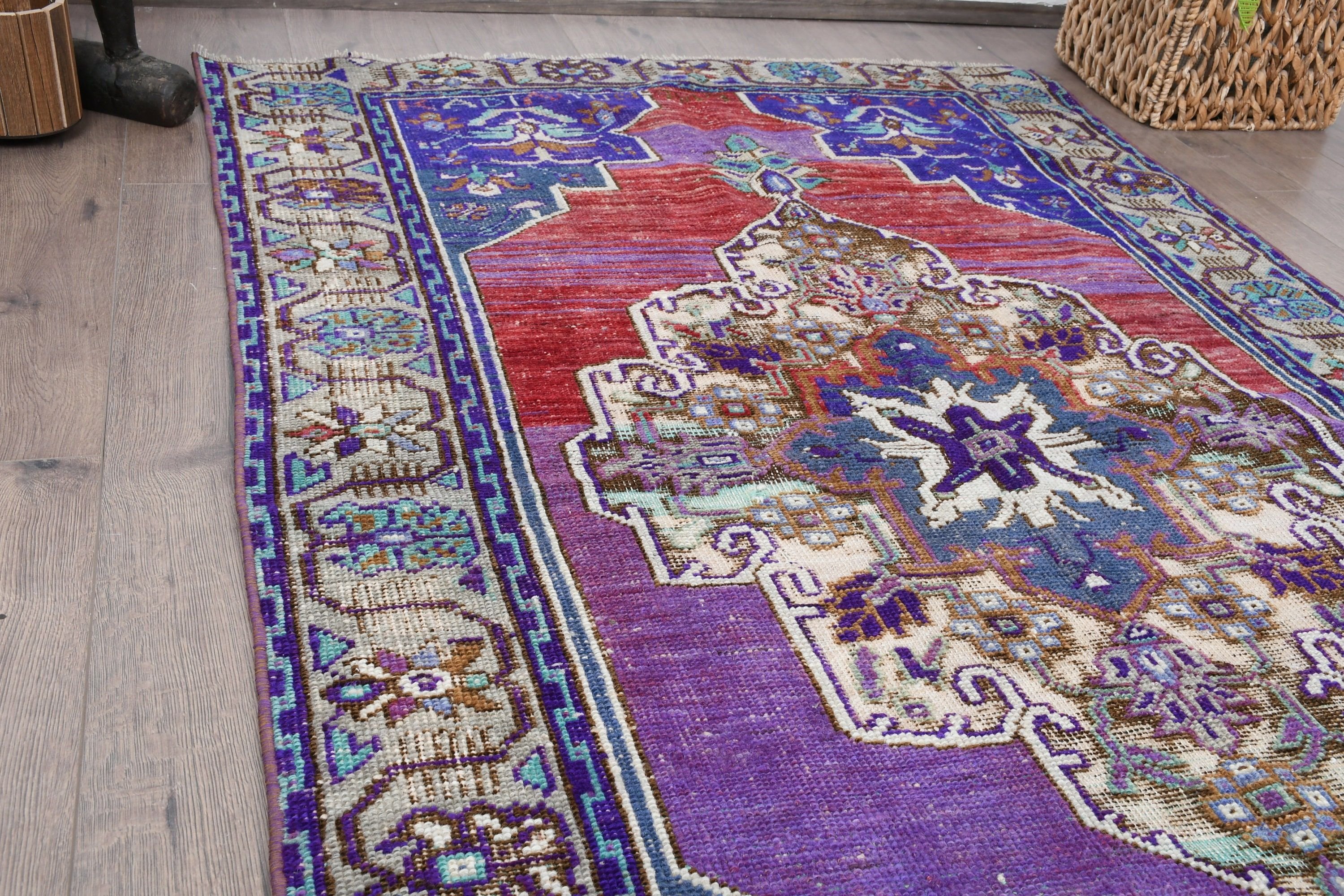 Turkish Rug, Oriental Rugs, 3.8x6.1 ft Accent Rug, Vintage Rug, Nursery Rugs, Floor Rug, Rugs for Bedroom, Purple Floor Rug, Kitchen Rug