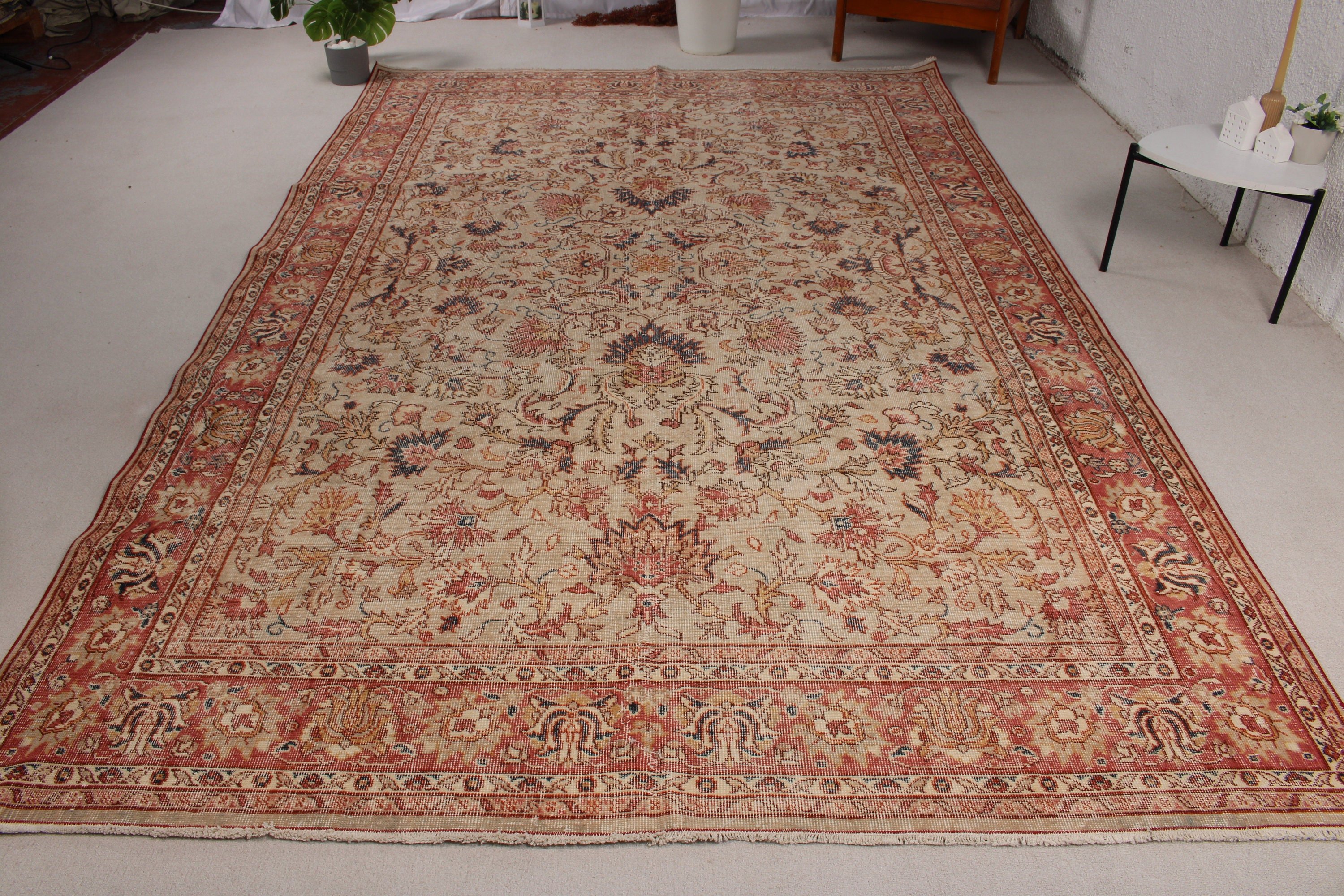 Yatak Odası Halısı, Türk Halıları, Modern Halılar, Vintage Halı, 7.3x11.4 ft Büyük Boy Halılar, Oturma Odası Halıları, Büyük Boy Türk Halısı, Bej Geometrik Halı