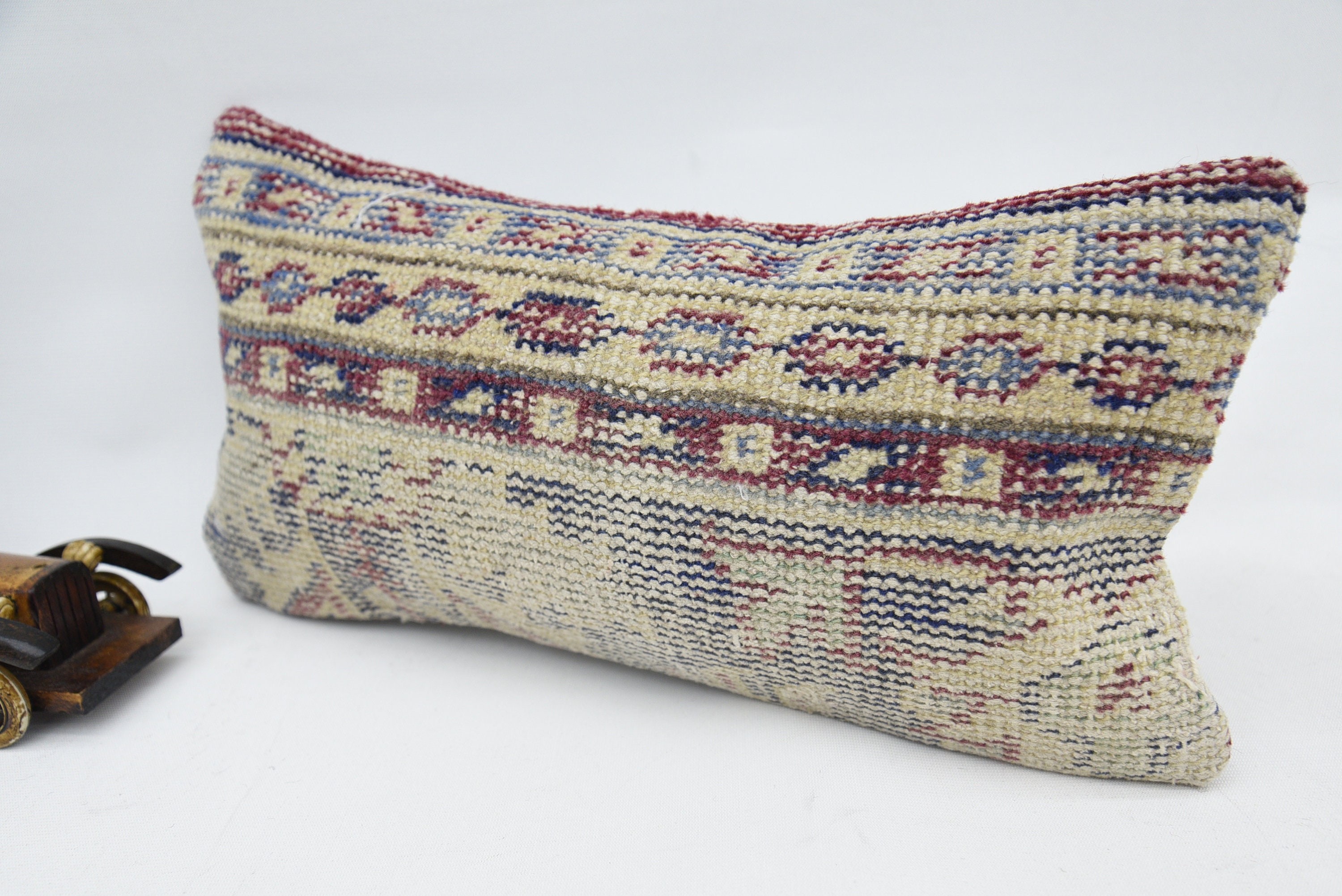 Vintage Yastık, Kilim Yastık Kılıfı, 8"x16" Mavi Yastık, Sessiz Yastık Kılıfı, Boho Yastık Sham Kılıfı, Renkli Minder Kılıfı