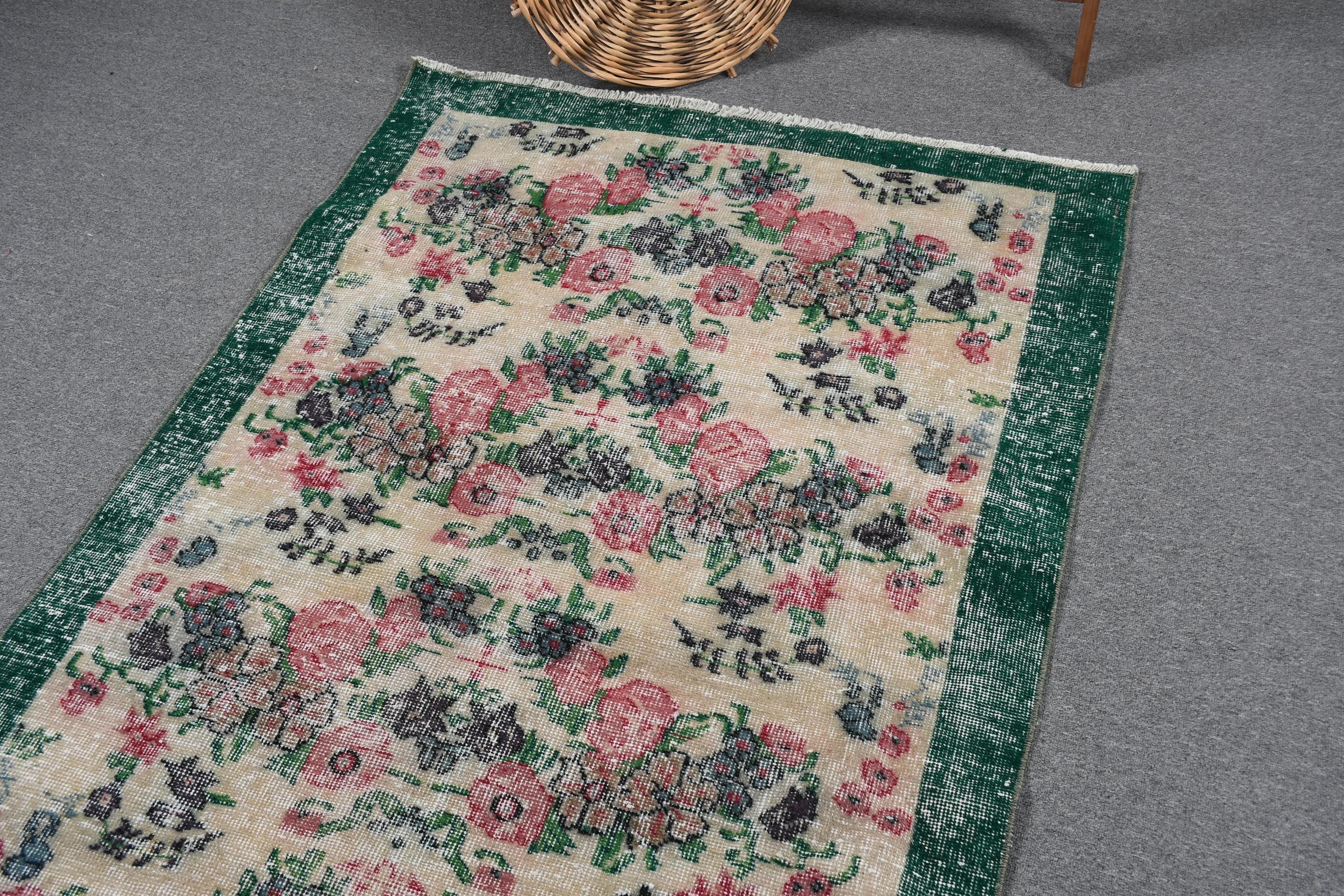 Turkish Rug, Entry Rugs, Designer Rugs, 3.7x6.4 ft Accent Rugs, Green Home Decor Rugs, Floor Rug, Vintage Rug, Kitchen Rug