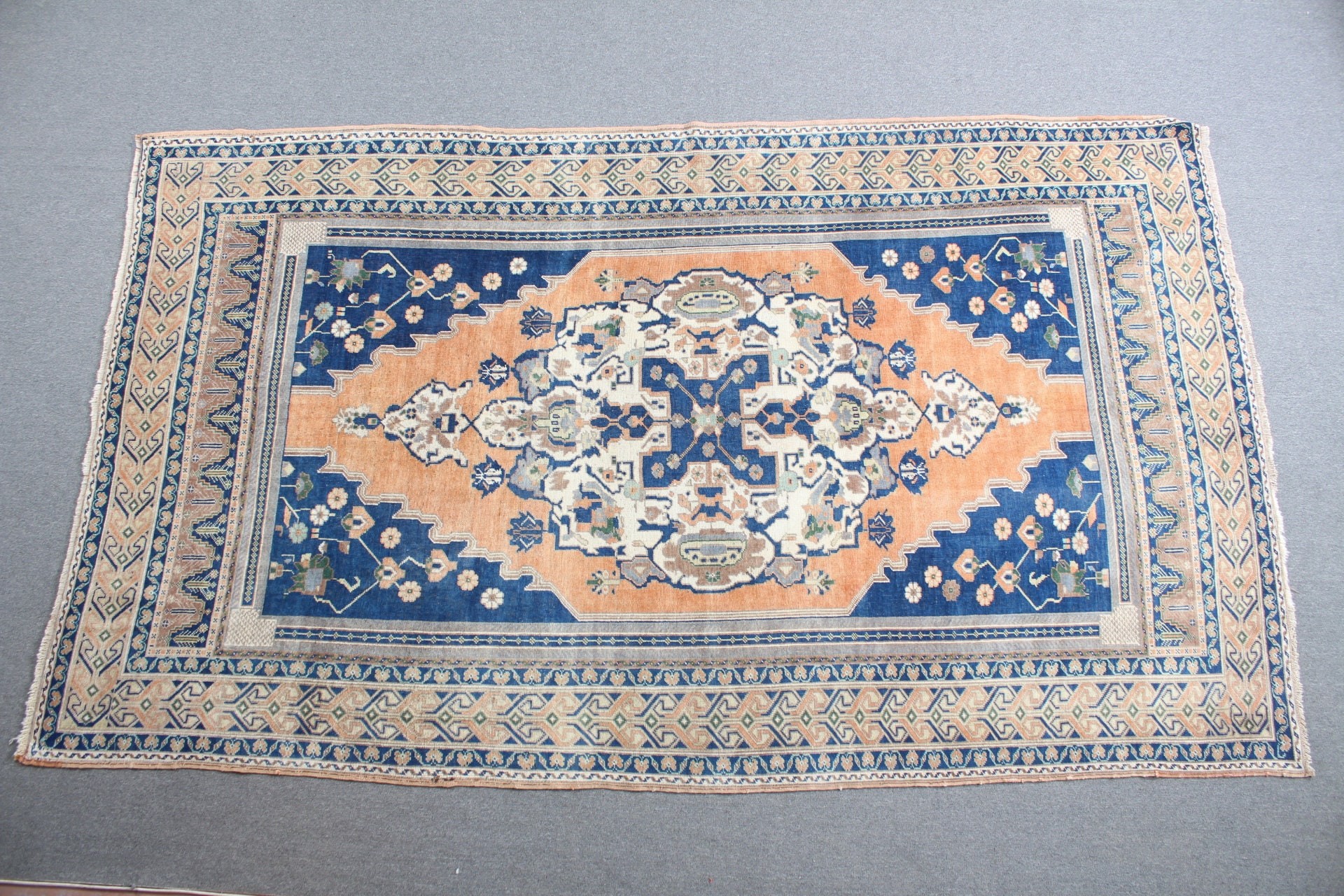 Vintage Rug, Aztec Rug, Turkish Rugs, Anatolian Rug, Dining Room Rug, Bedroom Rug, Oushak Rug, Blue  6.1x10.6 ft Large Rug