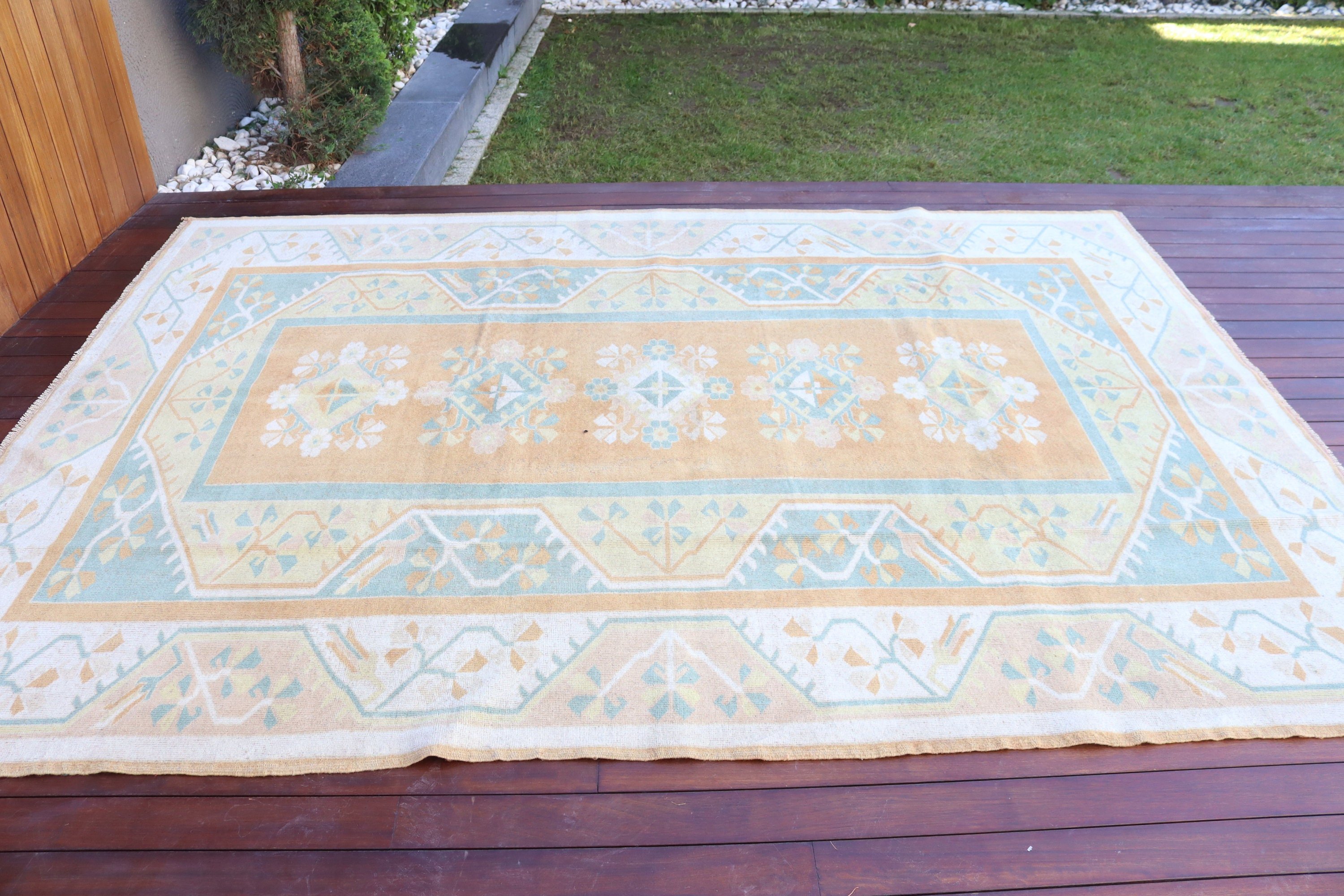 Yemek Odası Halısı, Vintage Halılar, Boho Halı, Büyük Vintage Halı, 6.6x9.4 ft Büyük Halılar, Turuncu Fas Halısı, Türk Halısı, Düz Dokuma Halılar