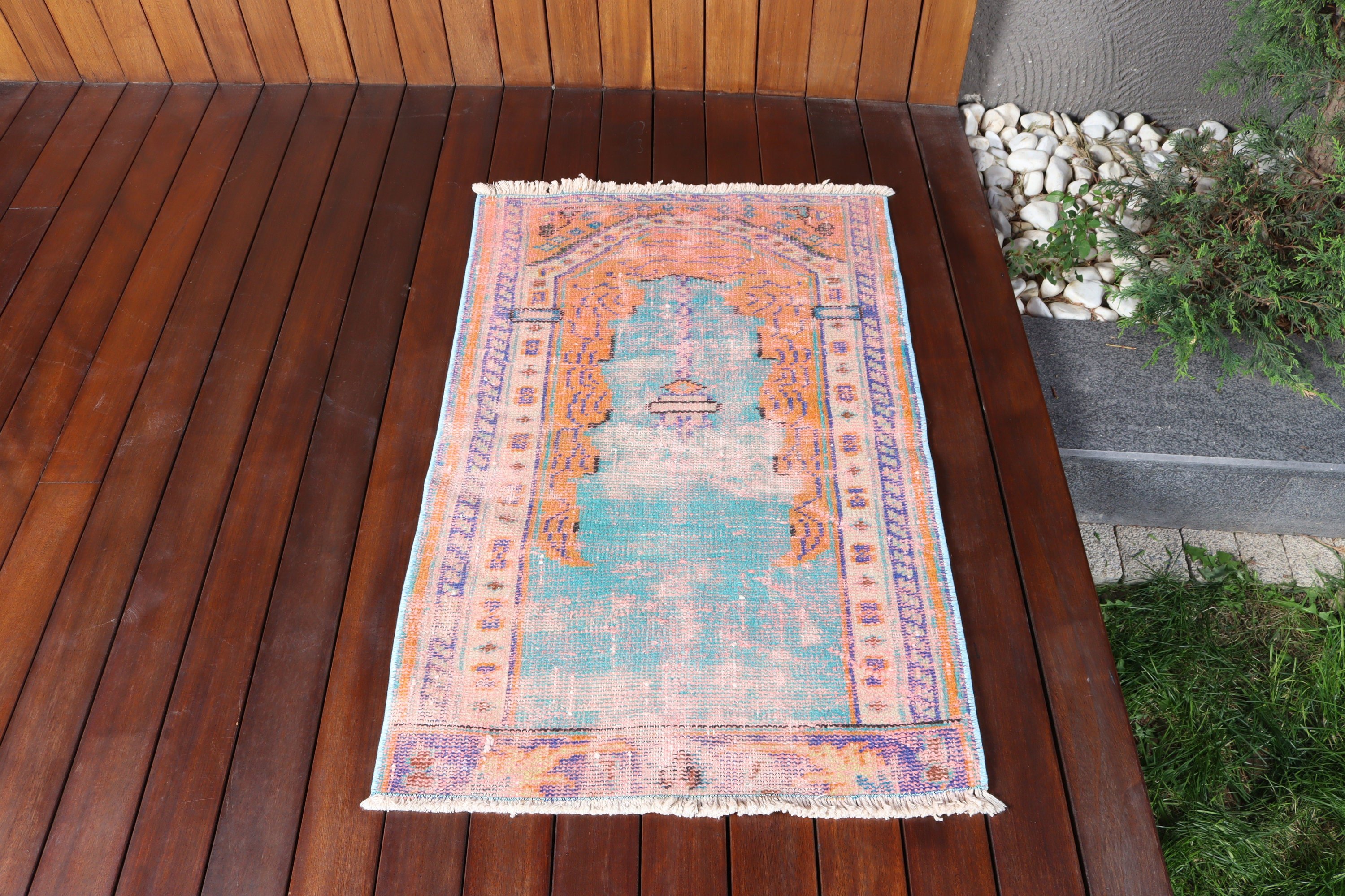 2.2x3.4 ft Küçük Halı, Türk Halısı, Mavi Yer Halıları, Giriş Halısı, Vintage Halı, Mutfak Halıları, Modern Halı, Geometrik Halı, Küçük Alan Halıları