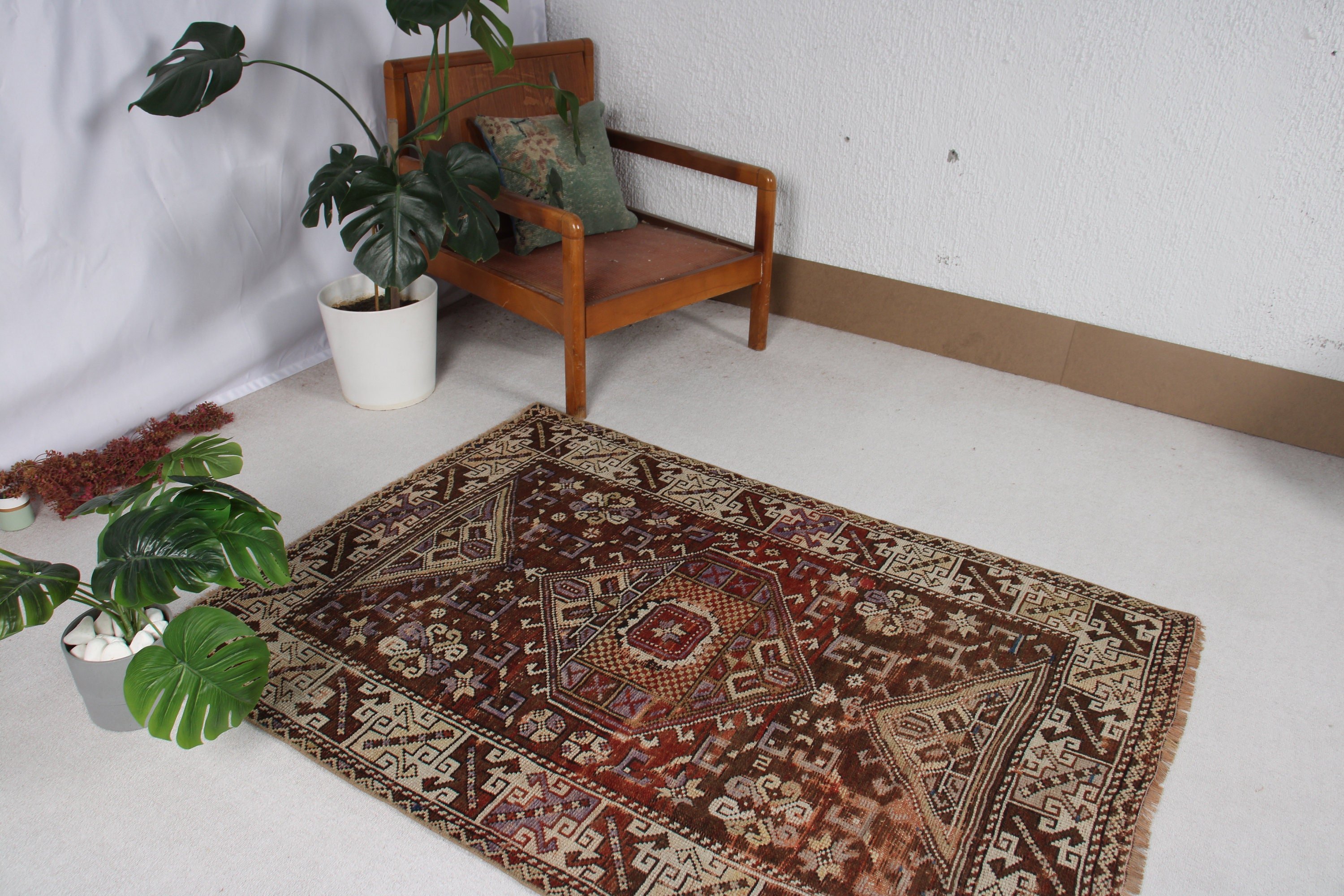 Floor Rug, Brown Oushak Rugs, Turkish Rug, 3.7x5.1 ft Accent Rug, Handwoven Rug, Entry Rug, Kitchen Rug, Vintage Rug, Vintage Accent Rugs