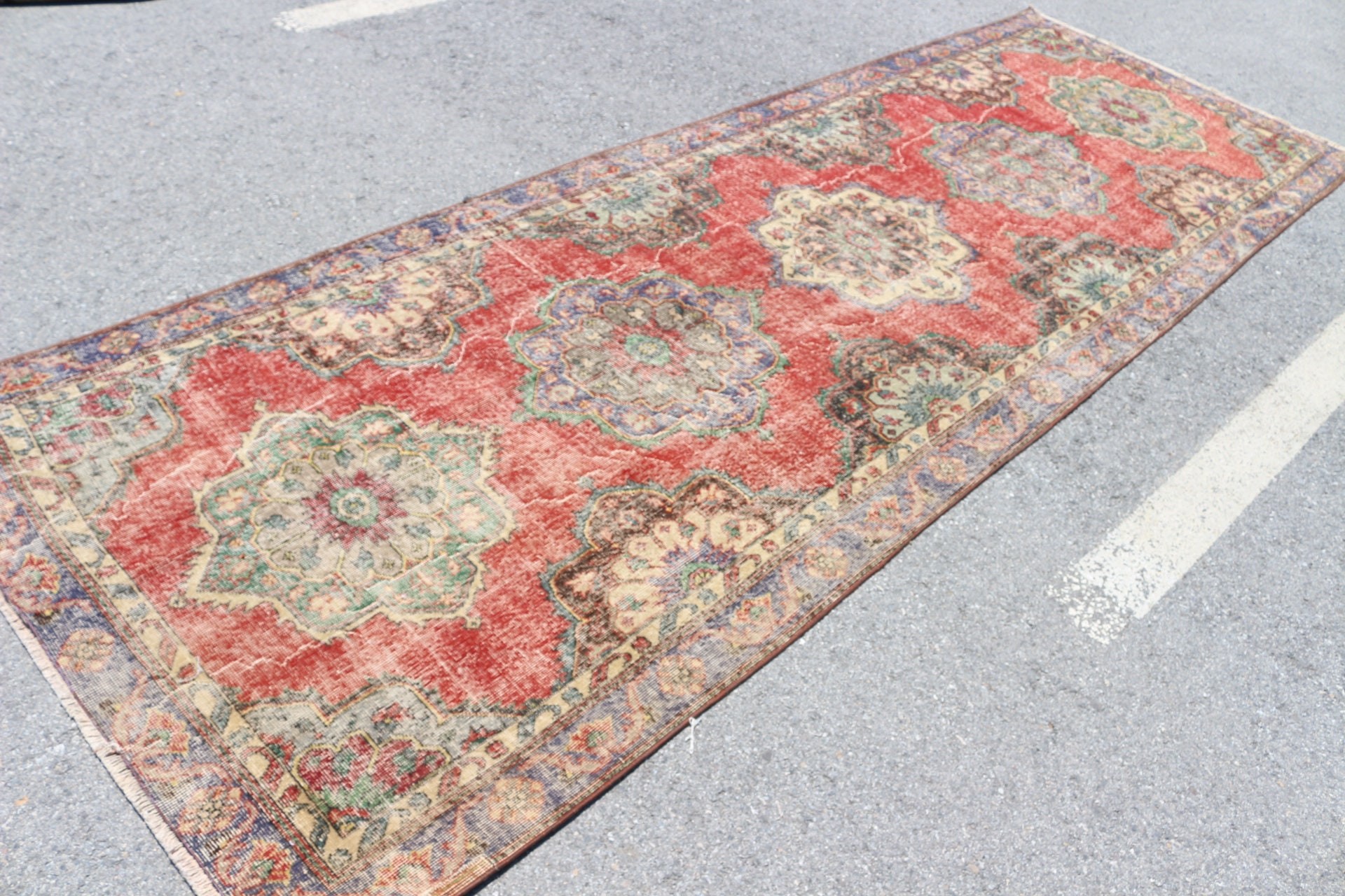 Rugs for Kitchen, Oriental Rugs, Corridor Rugs, Vintage Rug, Turkish Rugs, Oushak Rugs, Red  4.3x12.3 ft Runner Rug, Dorm Rug