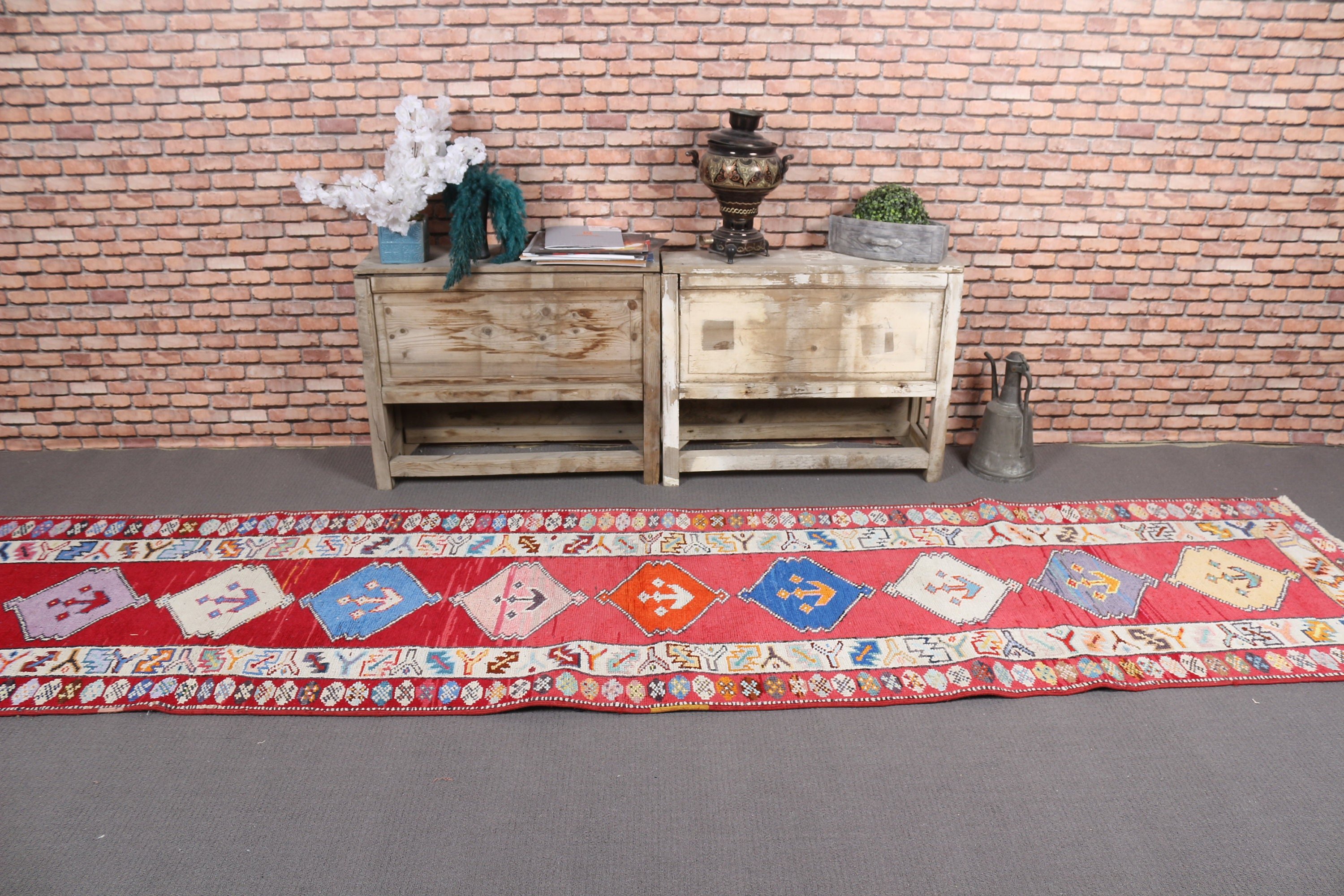 Cute Rugs, Turkish Rug, Anatolian Rug, Kitchen Rugs, Rugs for Runner, Red Moroccan Rugs, 2.8x12.1 ft Runner Rug, Vintage Rug, Floor Rug