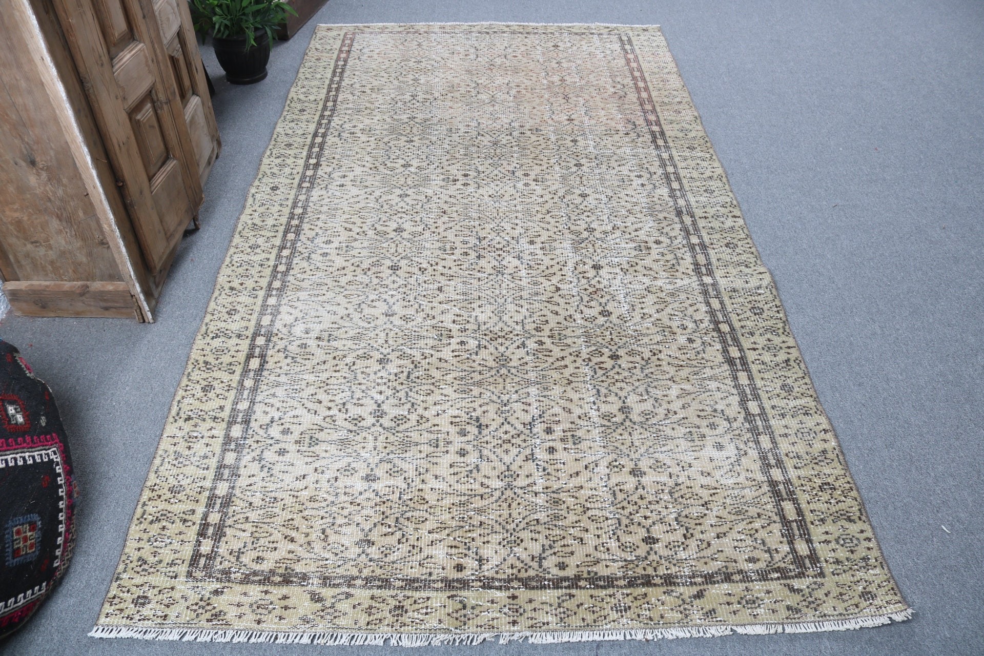 4.8x8.9 ft Büyük Halı, Sarı Nötr Halı, Dekoratif Halılar, Yatak Odası Halısı, Vintage Halı, Düz Dokuma Halılar, Salon Halısı, Türk Halıları