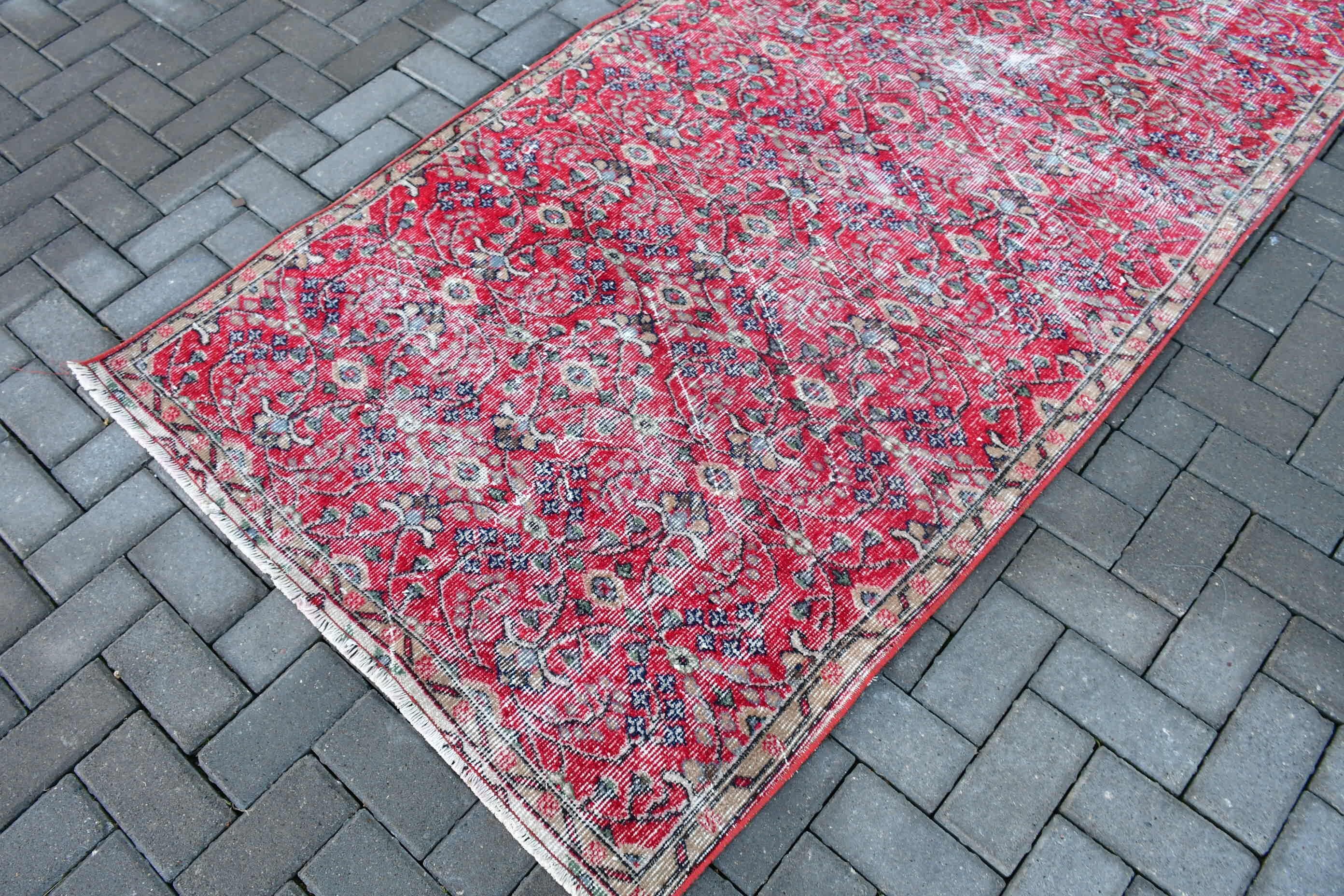 Art Rug, Turkish Rugs, Antique Rug, Red  3.8x7.6 ft Area Rug, Vintage Rugs, Floor Rug, Rugs for Living Room, Kitchen Rug