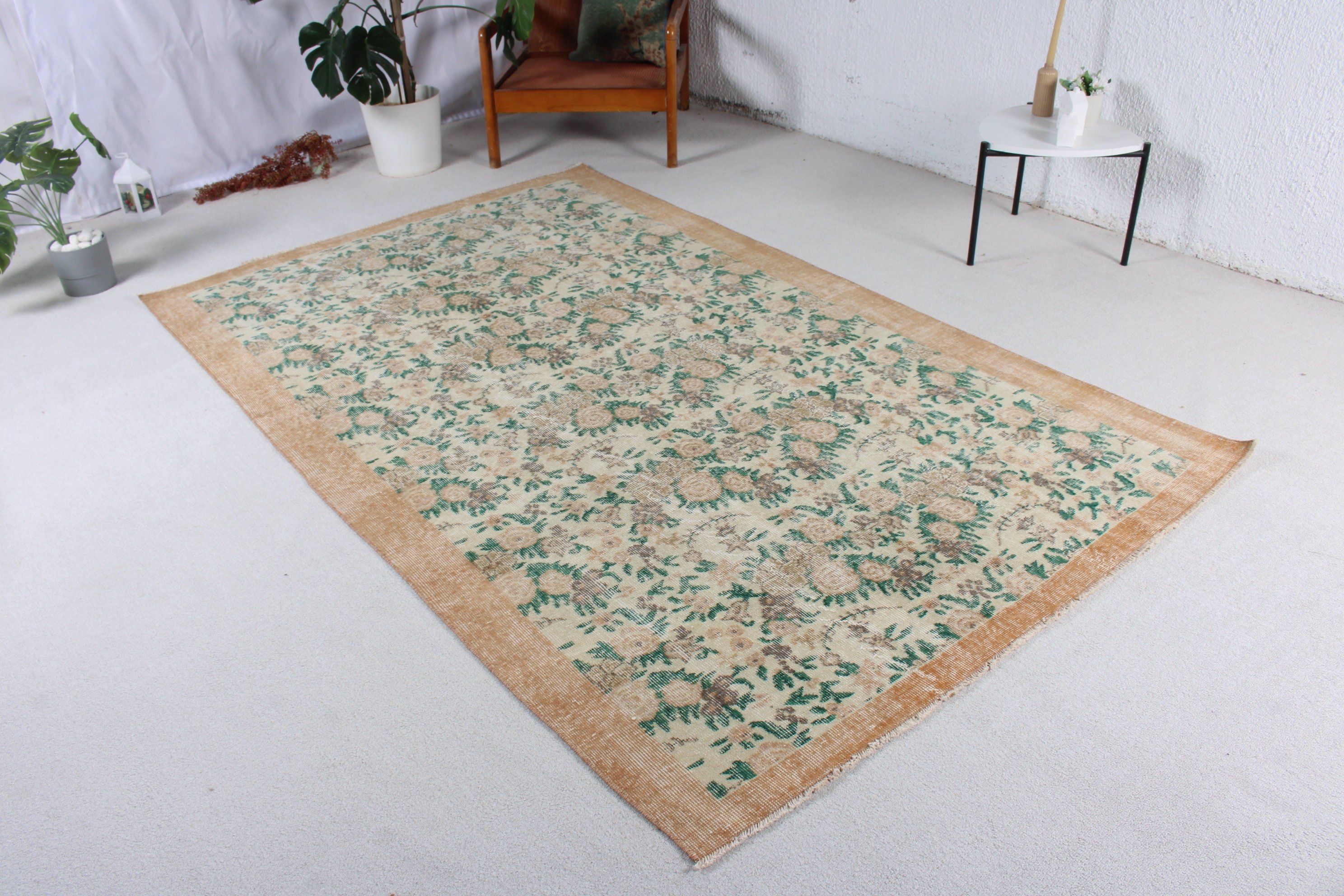 Türk Halısı, Büyük Boho Halıları, Boho Halıları, Yatak Odası Halısı, Yatak Odası Halıları, Oushak Halısı, Kahverengi Geometrik Halı, 5x8.1 ft Büyük Halılar, Vintage Halılar