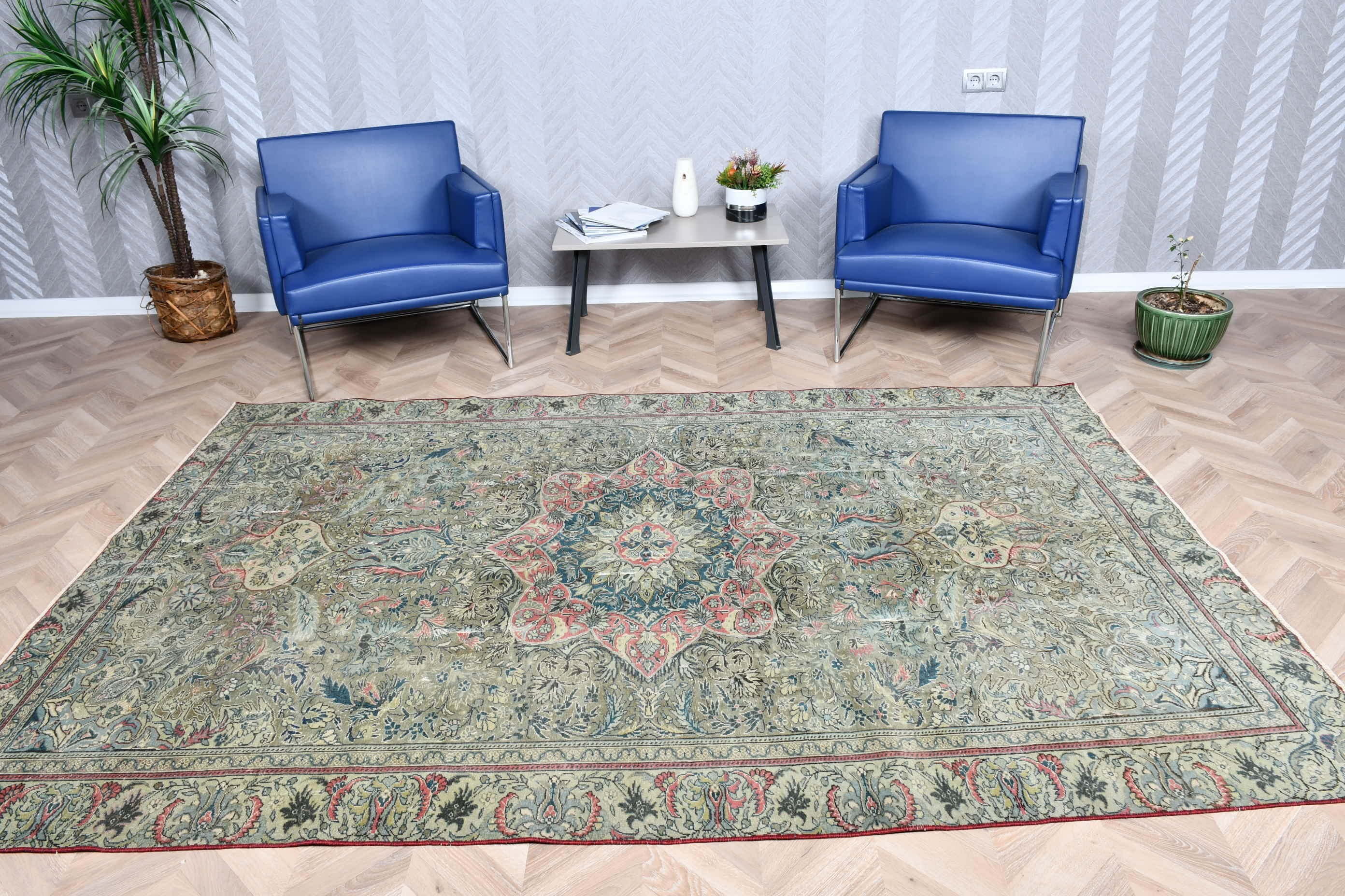 Home Decor Rug, Decorative Rugs, Green Floor Rugs, Dining Room Rug, Living Room Rug, Turkish Rugs, Wool Rug, 6x9 ft Large Rug, Vintage Rugs