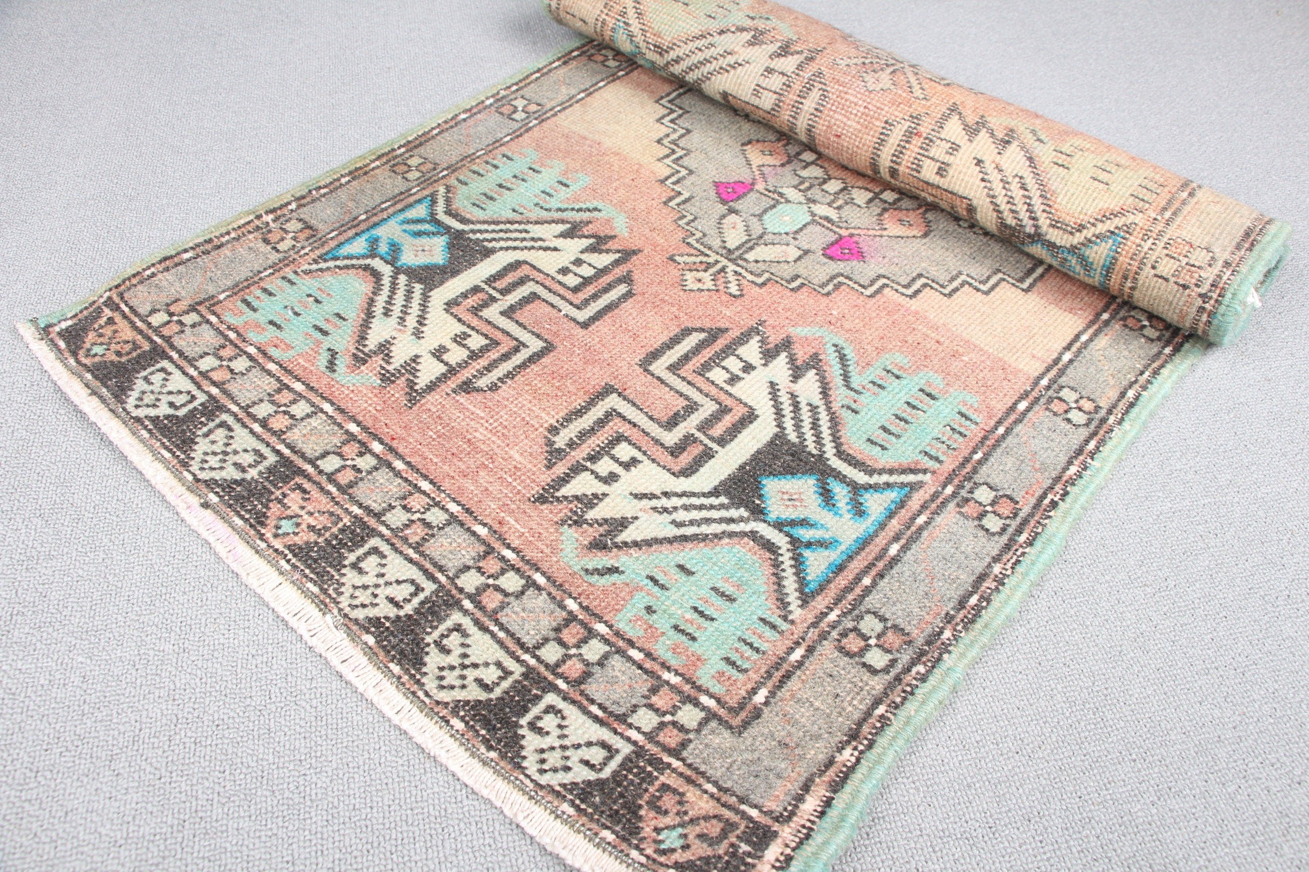 Rugs for Door Mat, 1.8x3.2 ft Small Rug, Kitchen Rug, Pastel Rug, Green Home Decor Rug, Vintage Rug, Turkish Rug, Wool Rug, Door Mat Rug