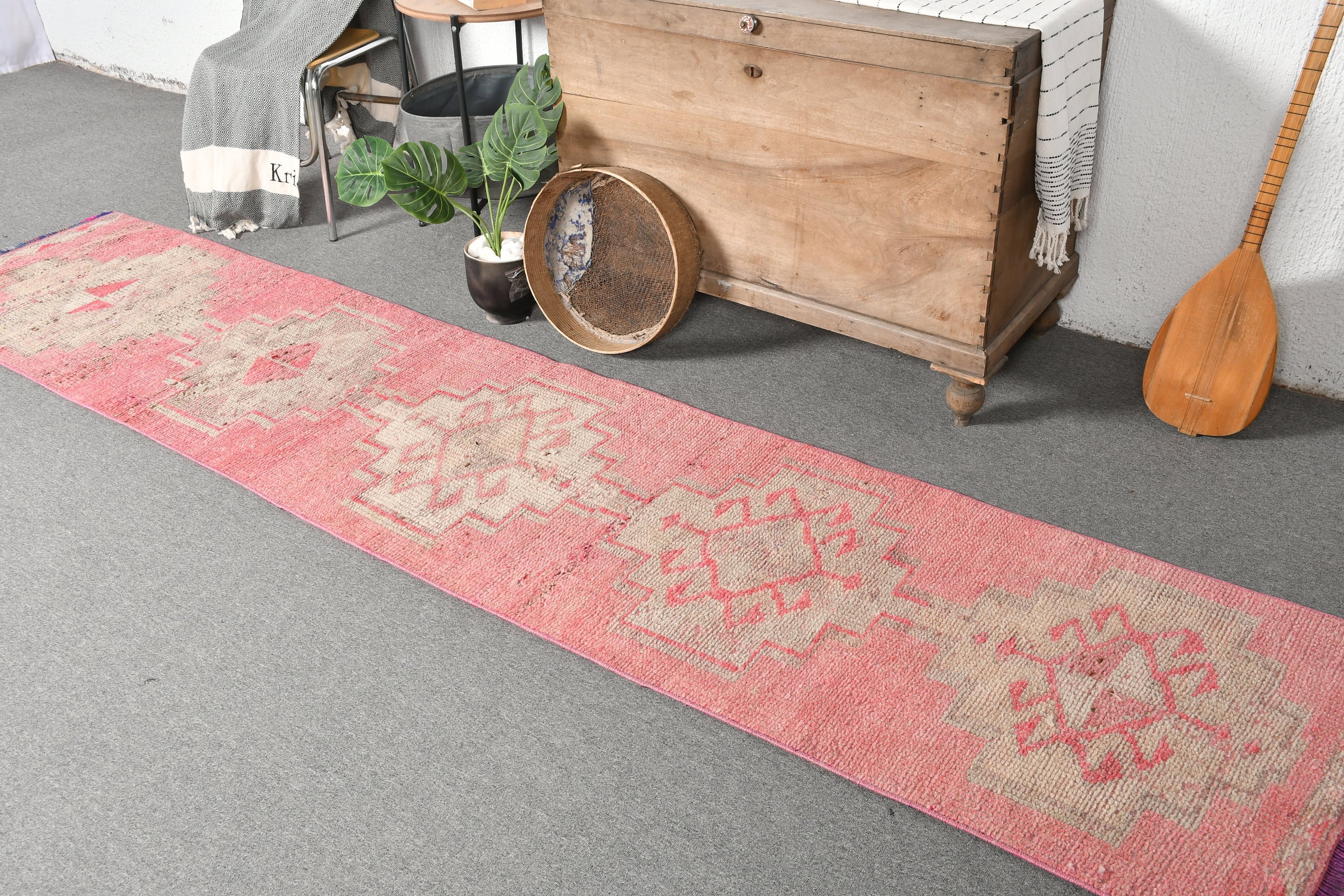 Kitchen Rug, Pink Oushak Rug, 2.2x10.6 ft Runner Rugs, Vintage Rug, Bedroom Rugs, Turkish Rugs, Rugs for Kitchen, Hallway Rug, Floor Rug