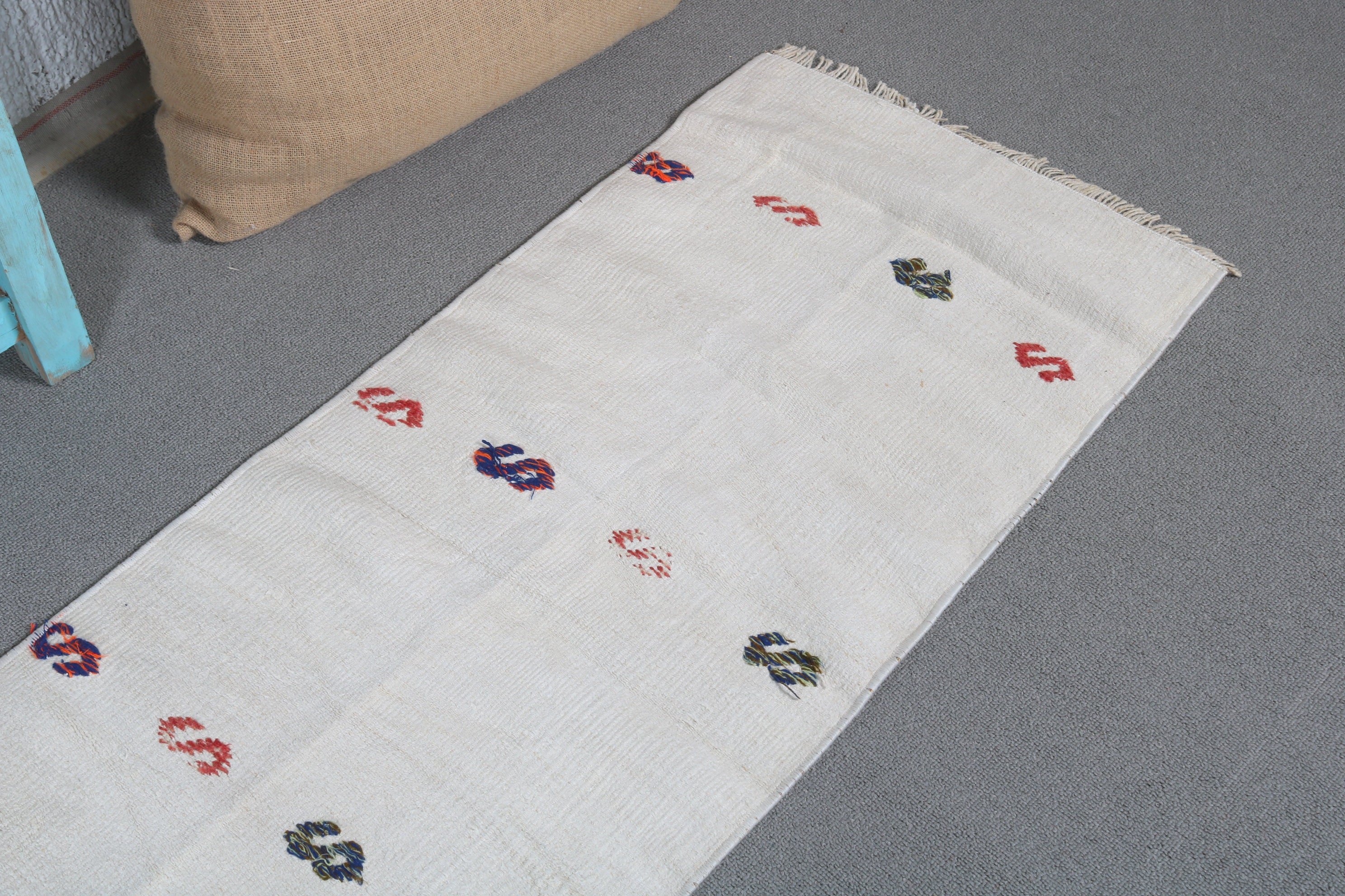 Oriental Rugs, Corridor Rug, Stair Rugs, 1.4x8.9 ft Runner Rug, Kitchen Rug, Kilim, Vintage Rugs, Turkish Rug, Pale Rug, White Moroccan Rug