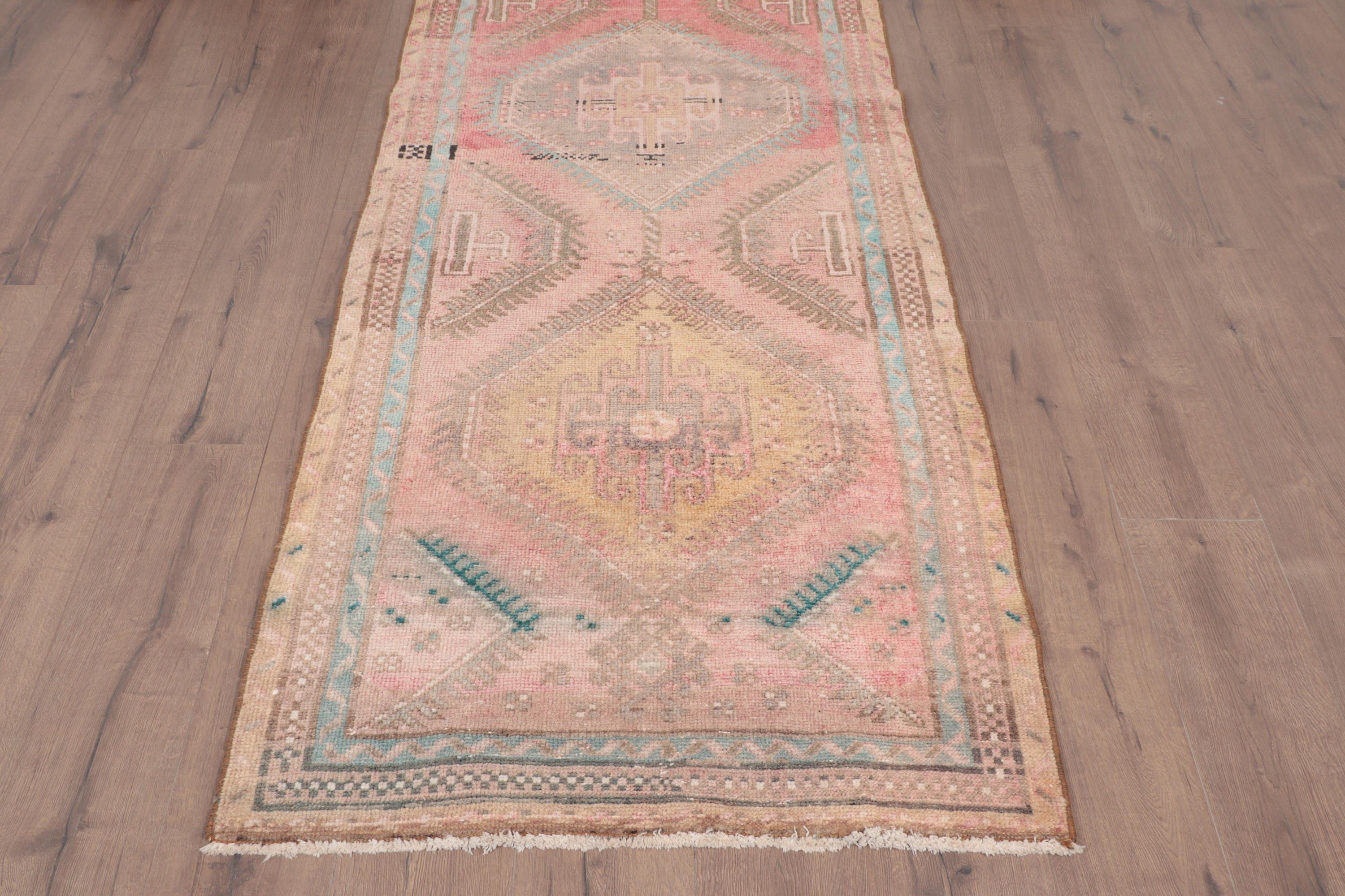 Vintage Halı, Runner Halıları, Türk Halısı, 3.1x8.7 ft Runner Halıları, Düz Dokuma Halılar, Pembe Açıklama Halısı, Koridor Halıları, Antika Halılar