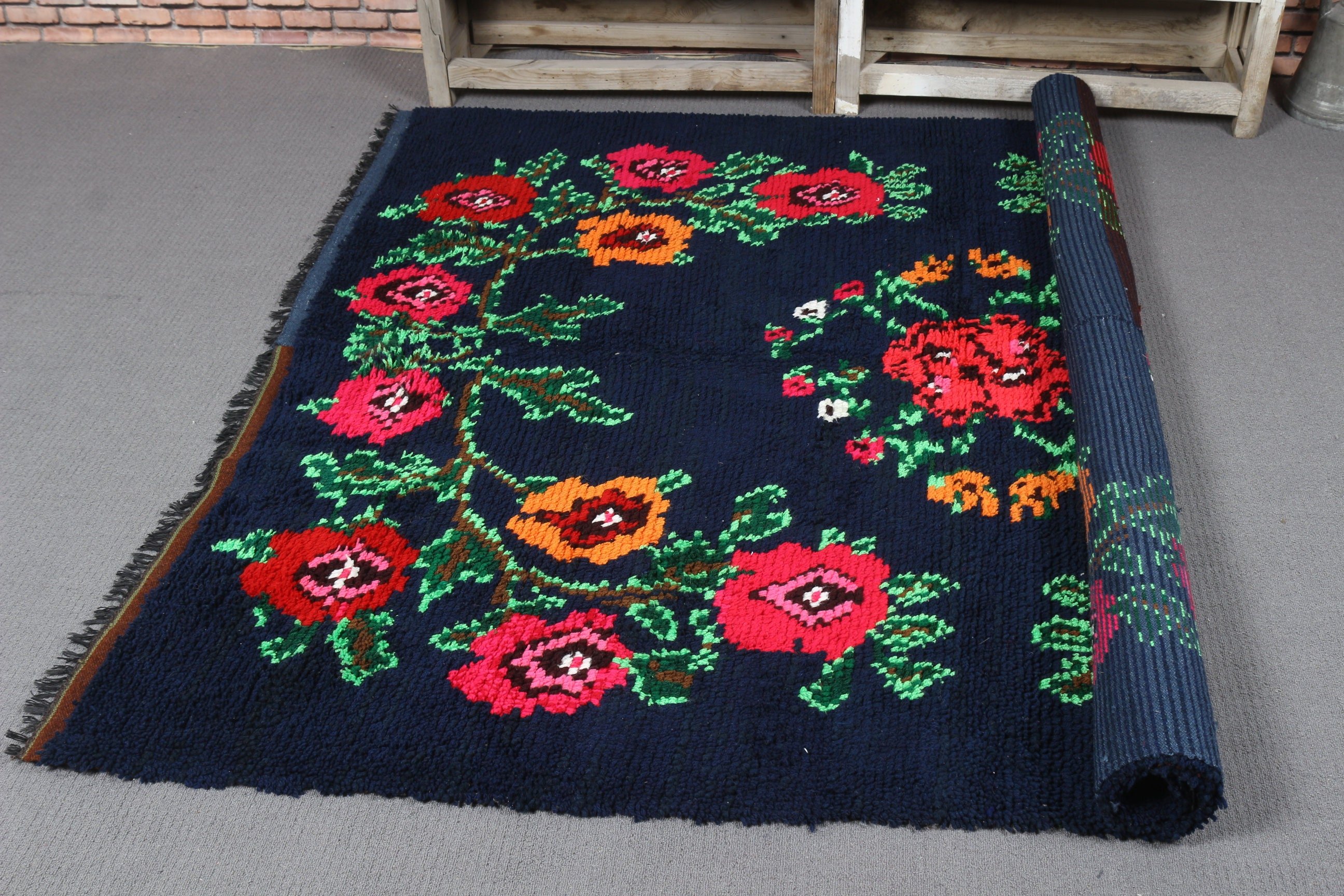 Türk Halıları, Sanat Halısı, 5.7x6.6 ft Alan Halısı, Vintage Halı, Mavi Mutfak Halısı, Ofis Halısı, Mutfak Halıları, Yer Halısı, Kilim